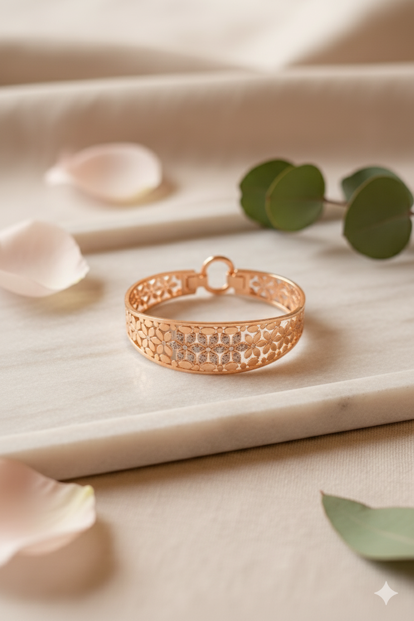 Mayrake Rose Gold Erratic Flower Cut-Out AD Bracelet Jewellery