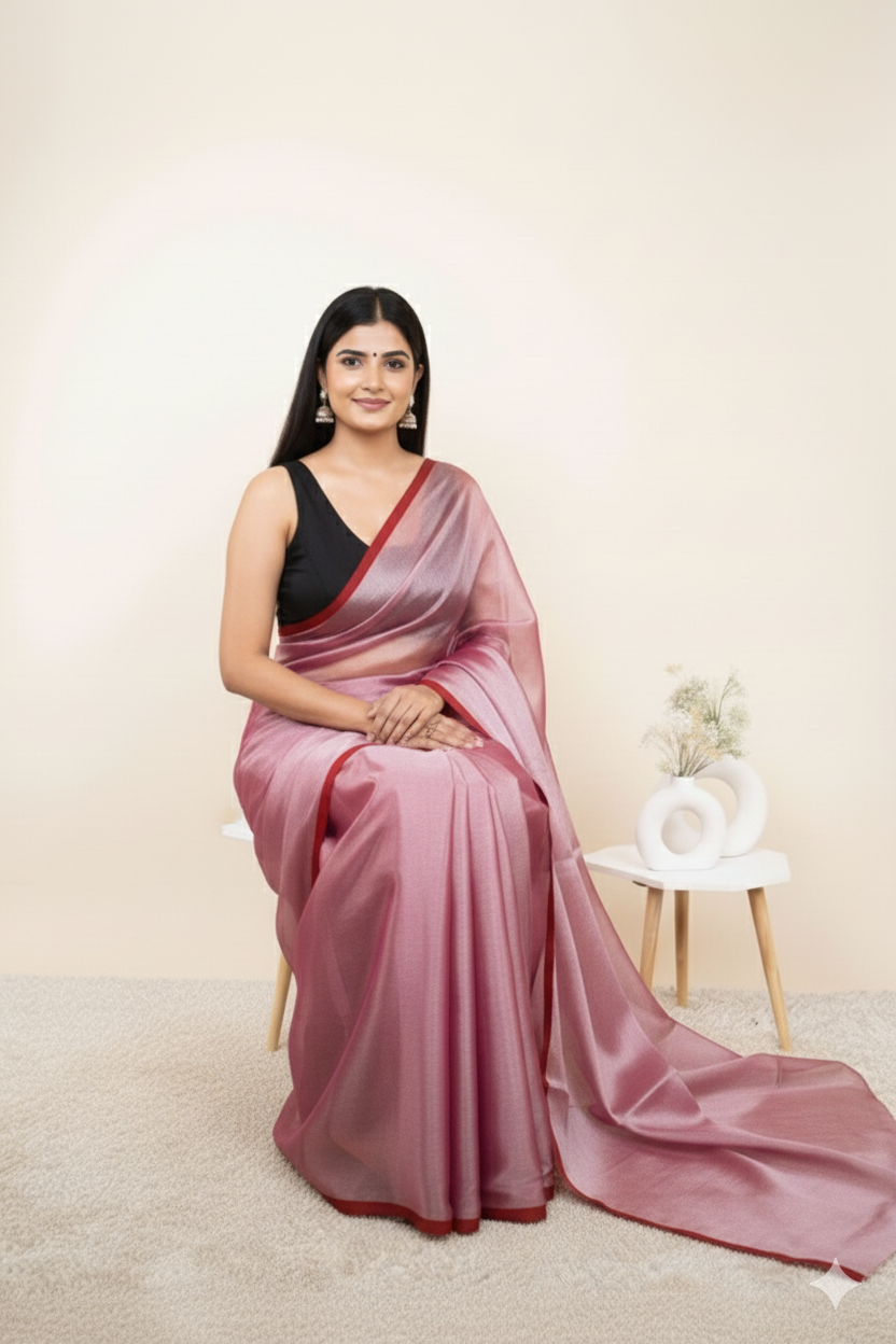 Rose Pink Khadi Cotton Tissue Saree