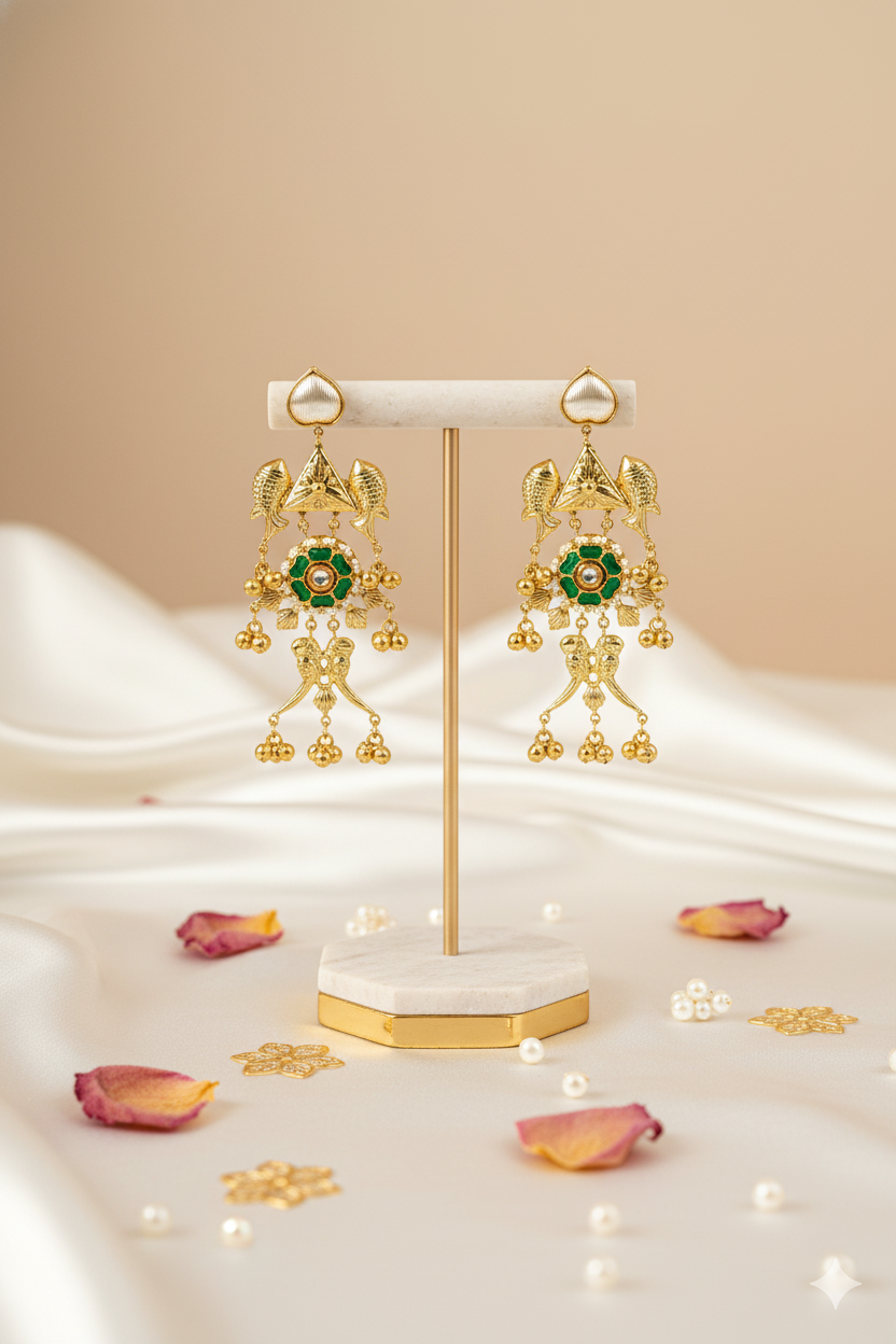 Mixed Metal Dangler Earrings Jewellery with Kundan Work and Pearl Accents