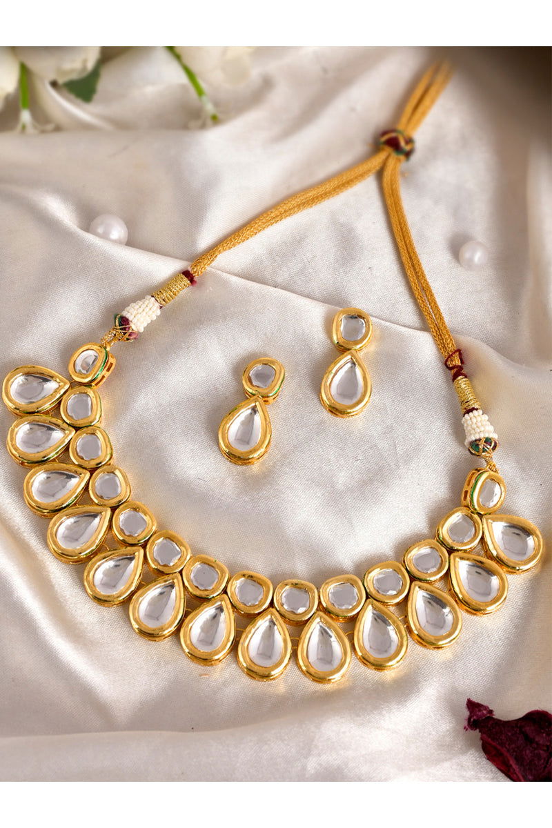 Gold Finish Kundan Choker with tear drop style - Mayrake