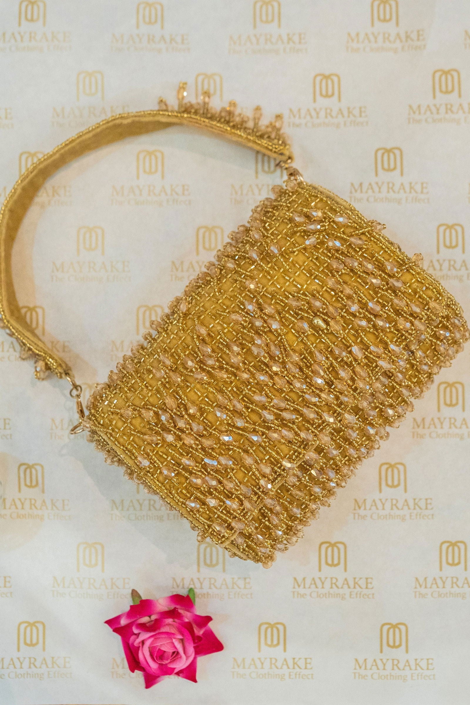 Golden Beige Velvet Clutch with Tassels and Beads - Mayrake.in