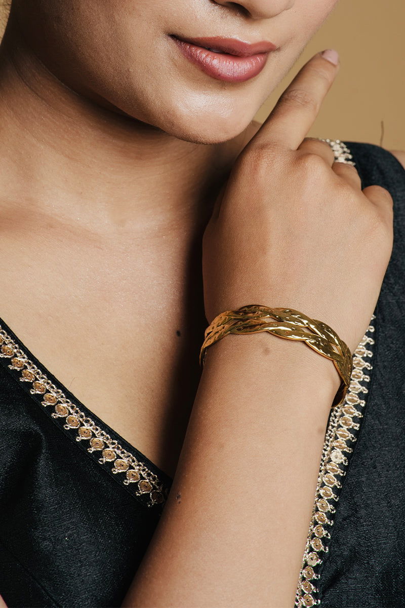 Golden Cross Layered Cuff Metal Bracelets - Mayrake