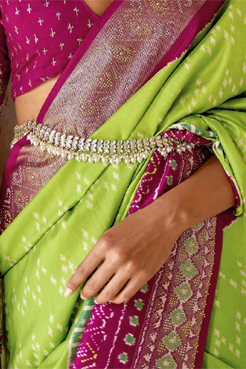 Green Magenta Viscose Silk with Patola Design and Apoxy Finish - Mayrake