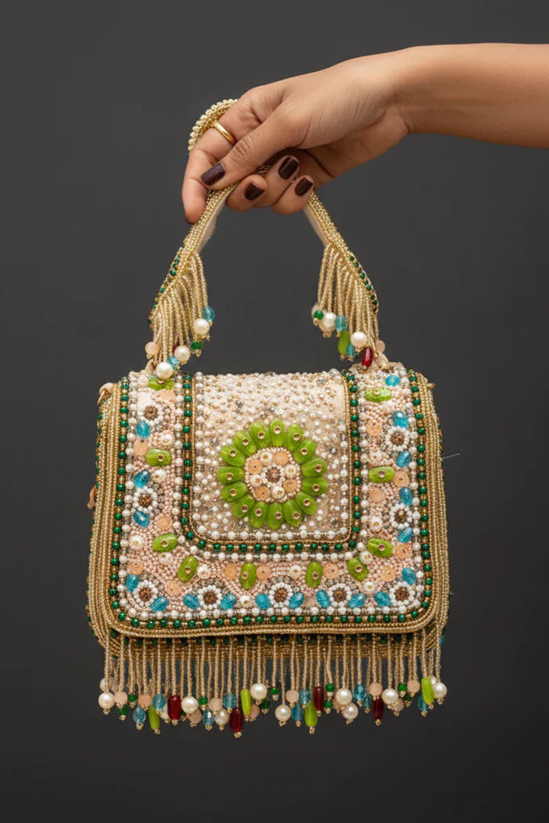 Multicolor Bag with Tassels and Beautiful Handle with Velvet Base