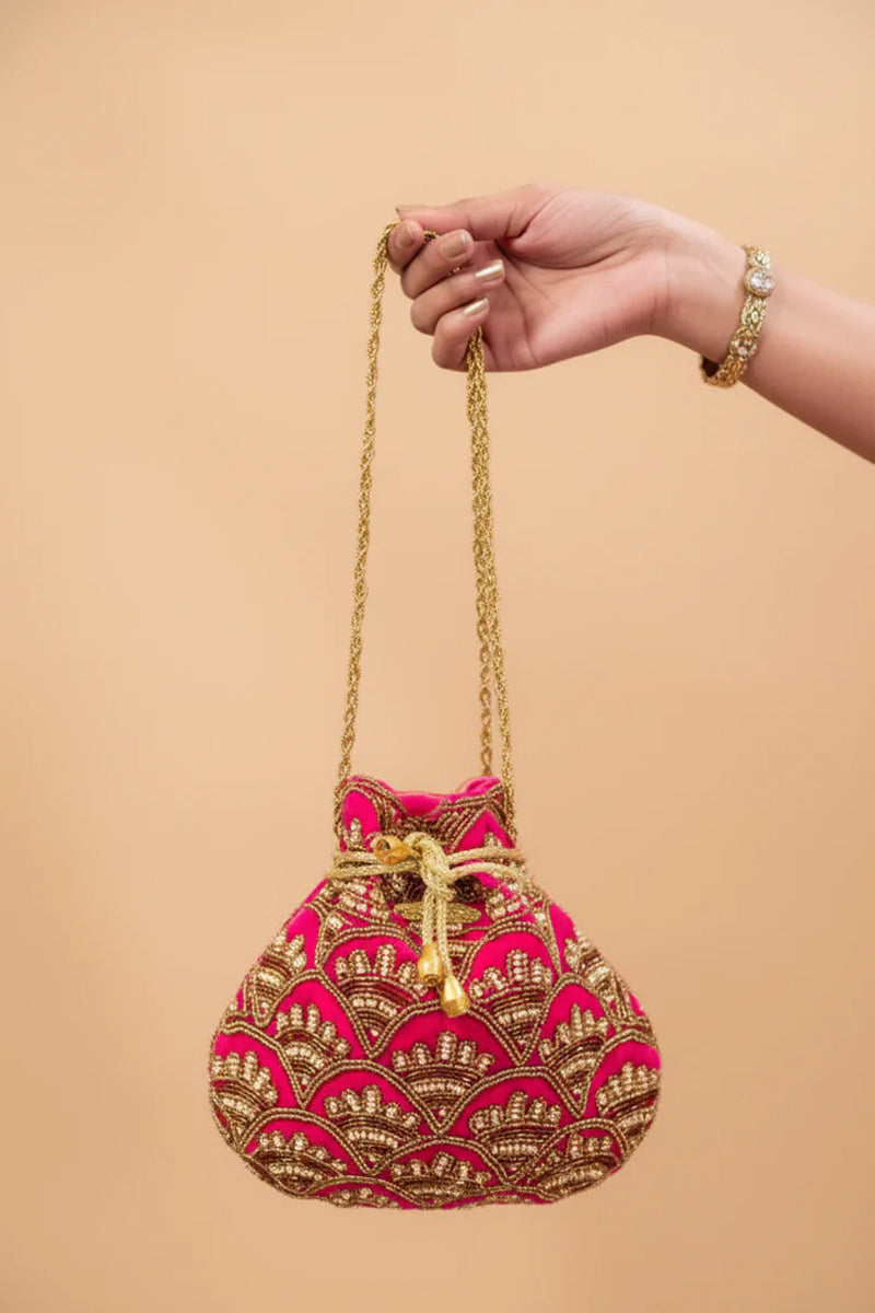 Rani Pink Potli with Beautiful Pipe and Bead Sequin Design