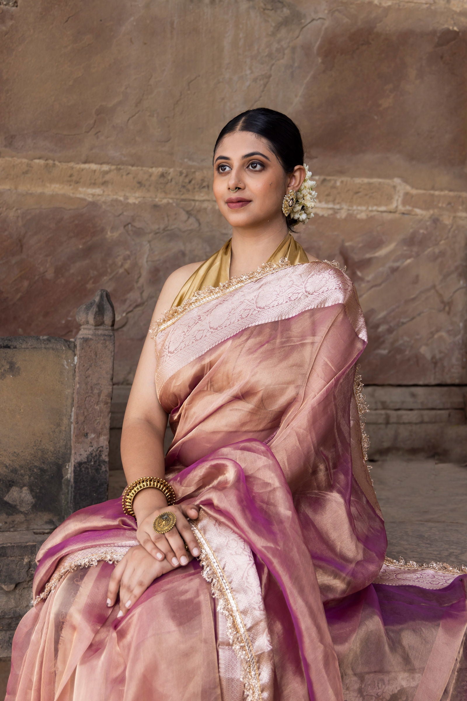 Handloom Wine Red Maroon Dark Brown Pure Katan Tissue Silk Banarsi Saree - Mayrake
