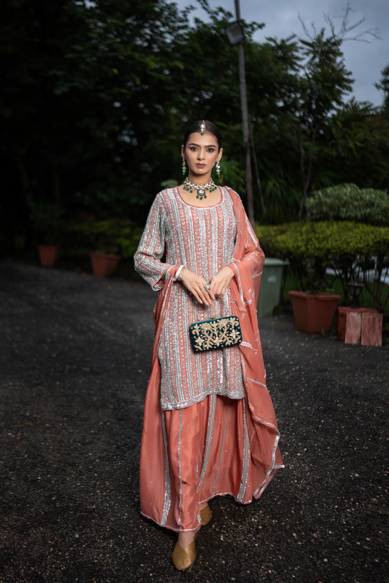 Rose Pink Georgette Handwork Zardozi Embroidered Sharara Suit