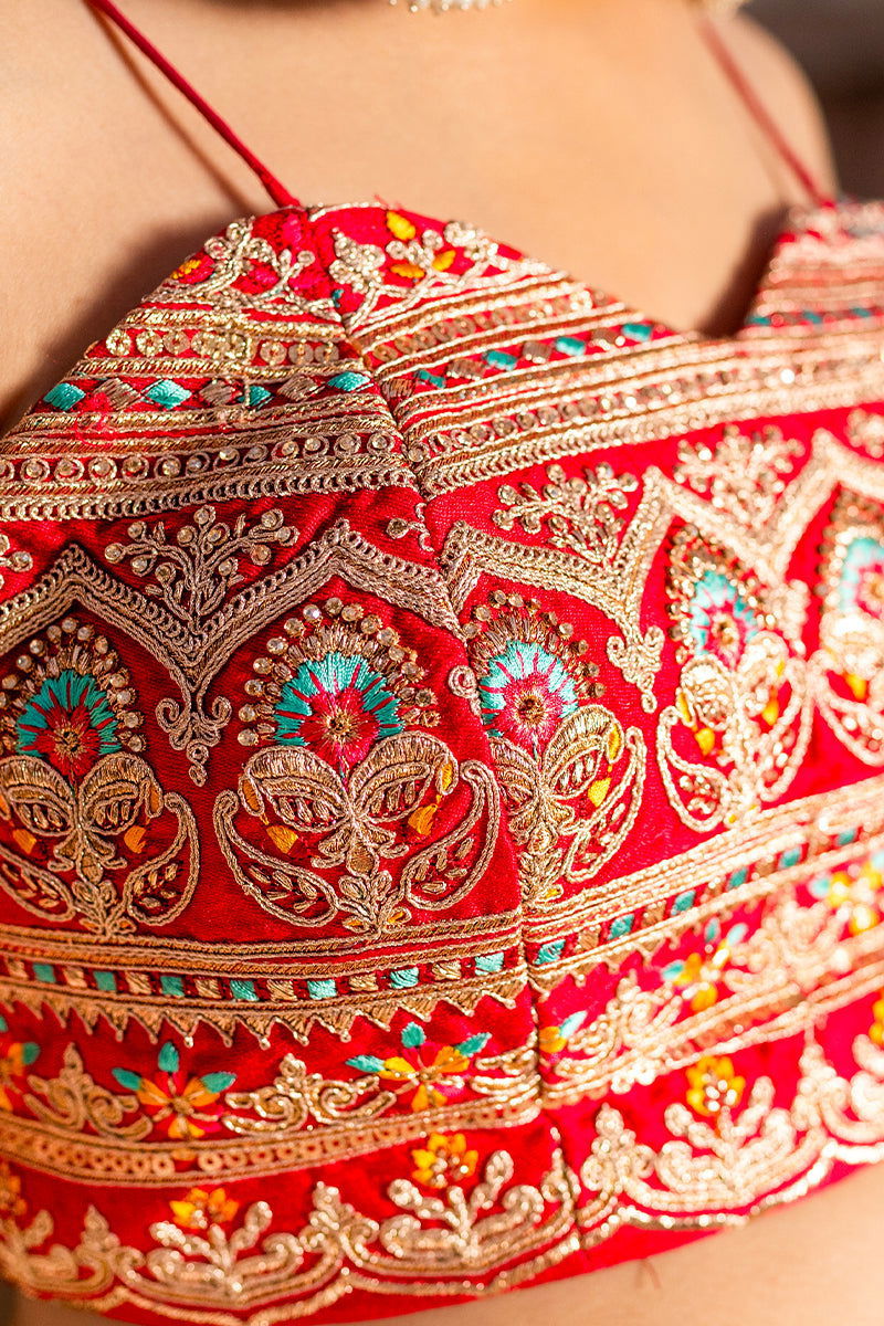 Hot Pink Embroidered Satin Tank Top with Yellow Palazzo Pants and Net Chunni - Mayrake.in