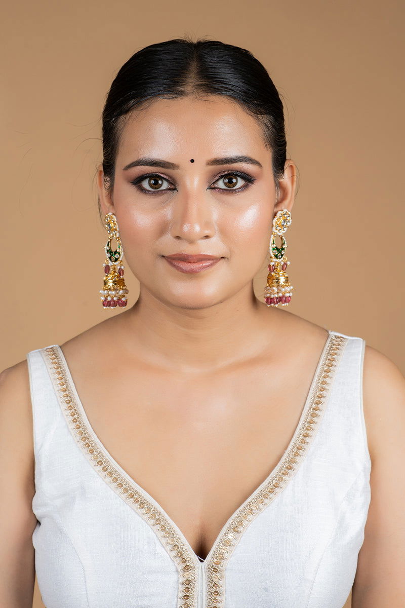 Kundan Work Jhumka with Pearls in Mixed Meta - Mayrake