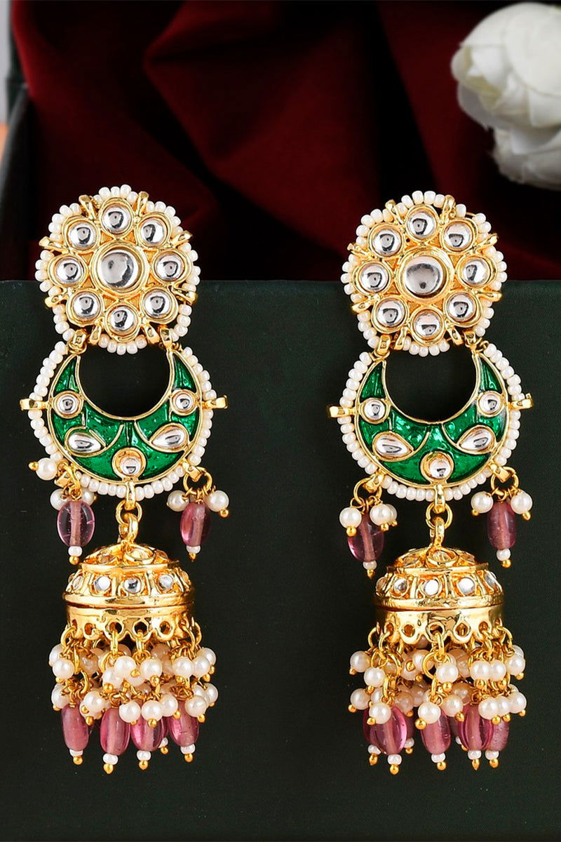 Kundan Work Jhumka with Pearls in Mixed Meta - Mayrake