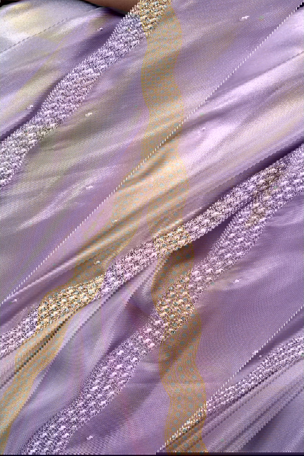 Lavender purple Organza Shimmer saree with pearl and sequin border - Mayrake.in