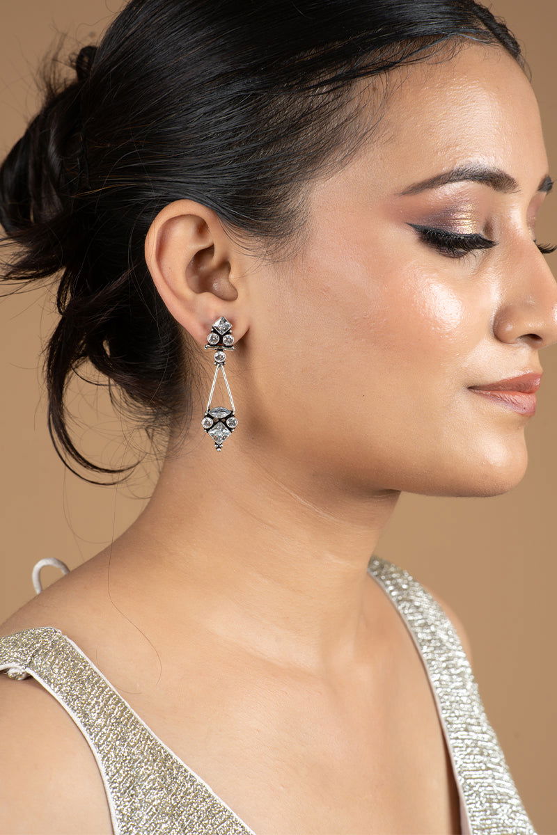 Long AD Drop Earrings Embellished with Stones - Mayrake