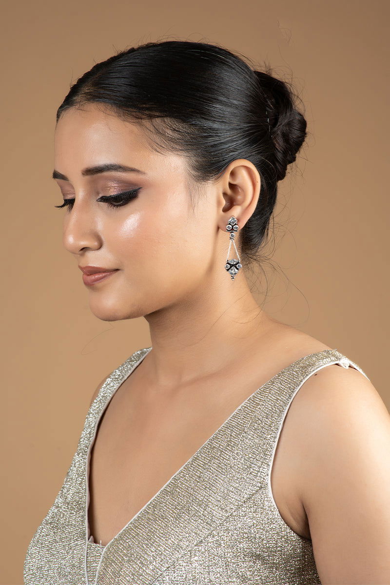 Long AD Drop Stones Embellished Earrings - Mayrake.in