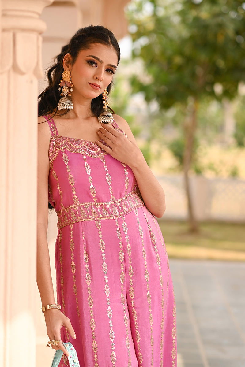 Long Jhumkas Earrings with Teardrop Pearls and Pink Stones in Mix Metal - Mayrake - 
