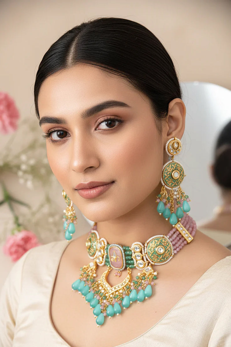 Multicolor Stone Mixed Metal Choker Jewellery Set