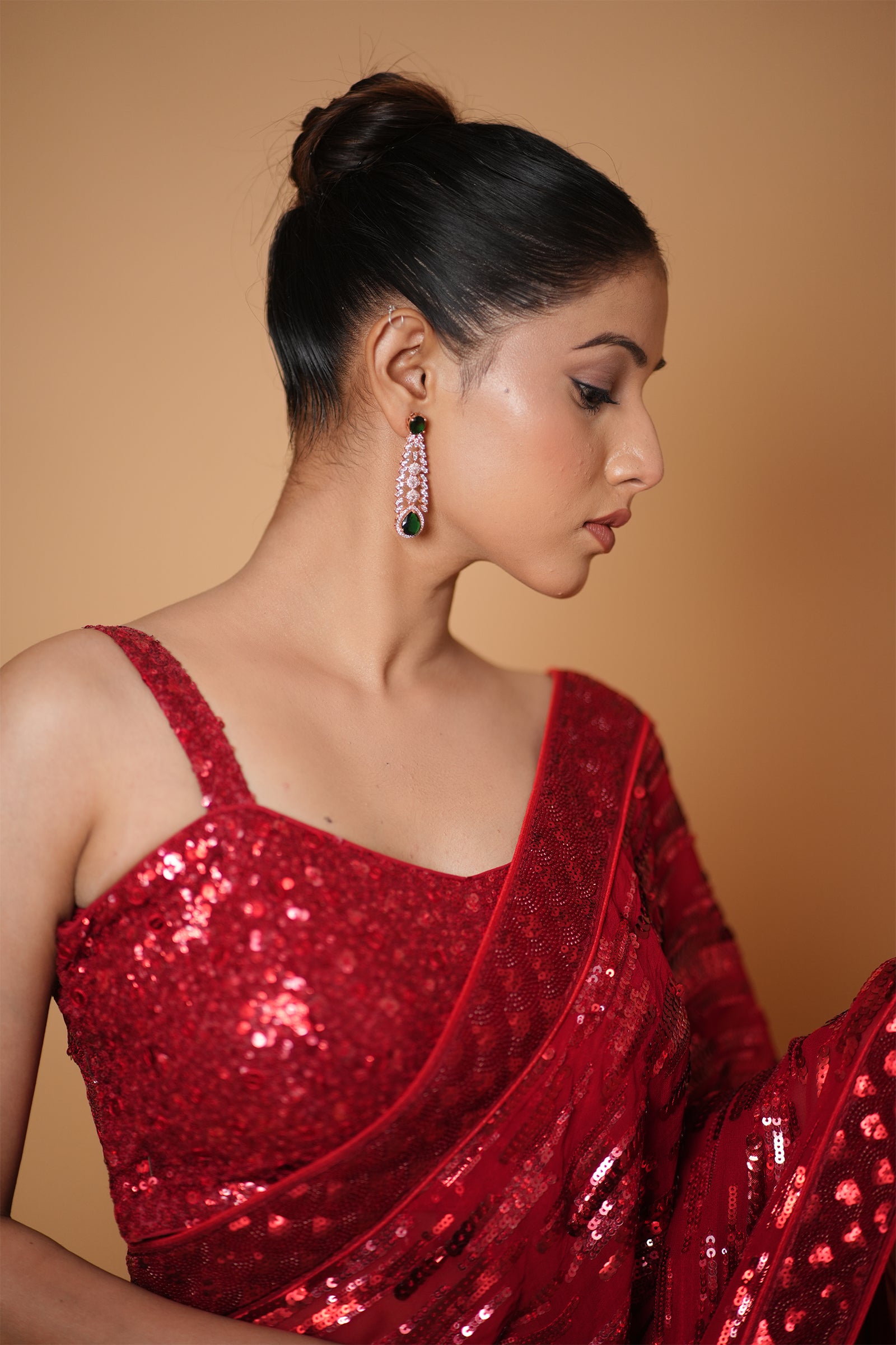 Turn Heads in the Mayrake Crimson Red Sequin Saree