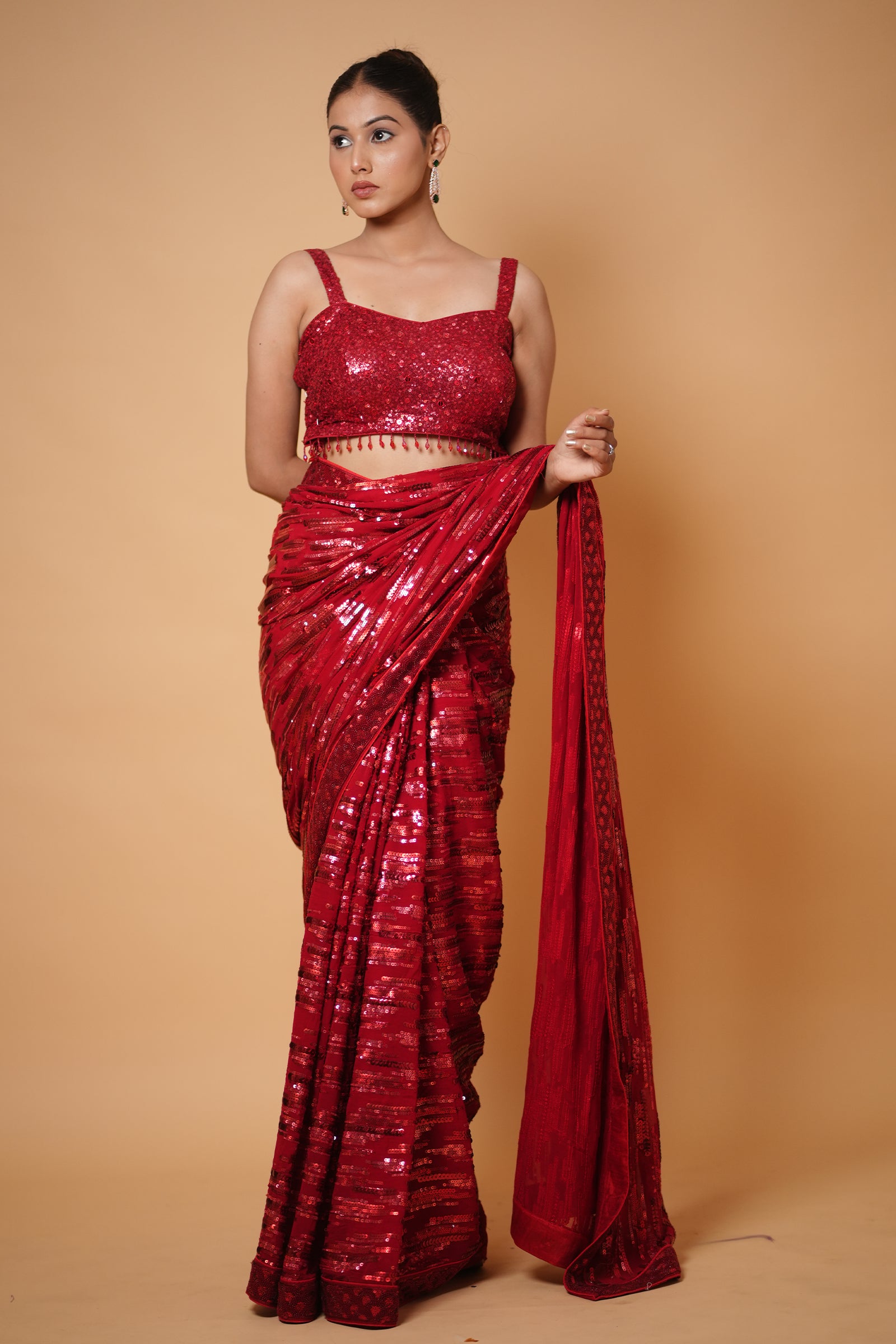 Turn Heads in the Mayrake Crimson Red Sequin Saree