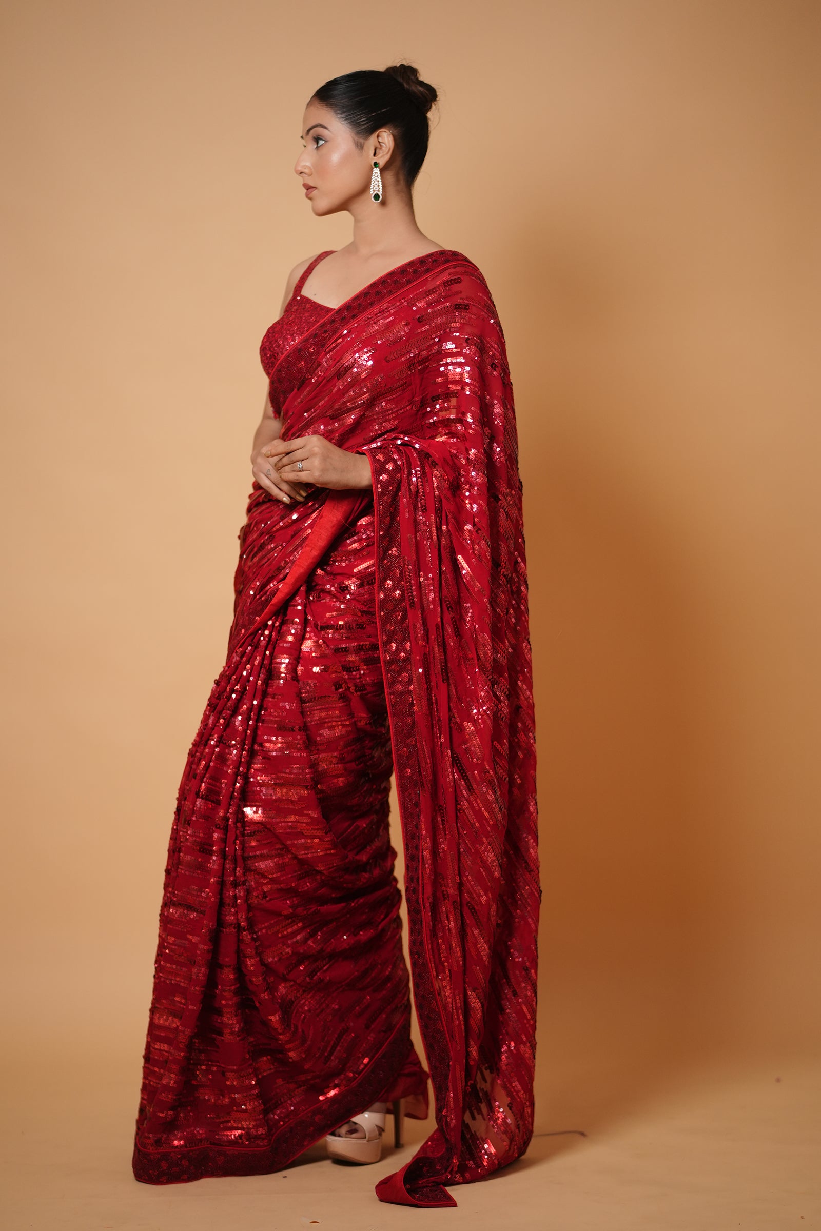 Turn Heads in the Mayrake Crimson Red Sequin Saree