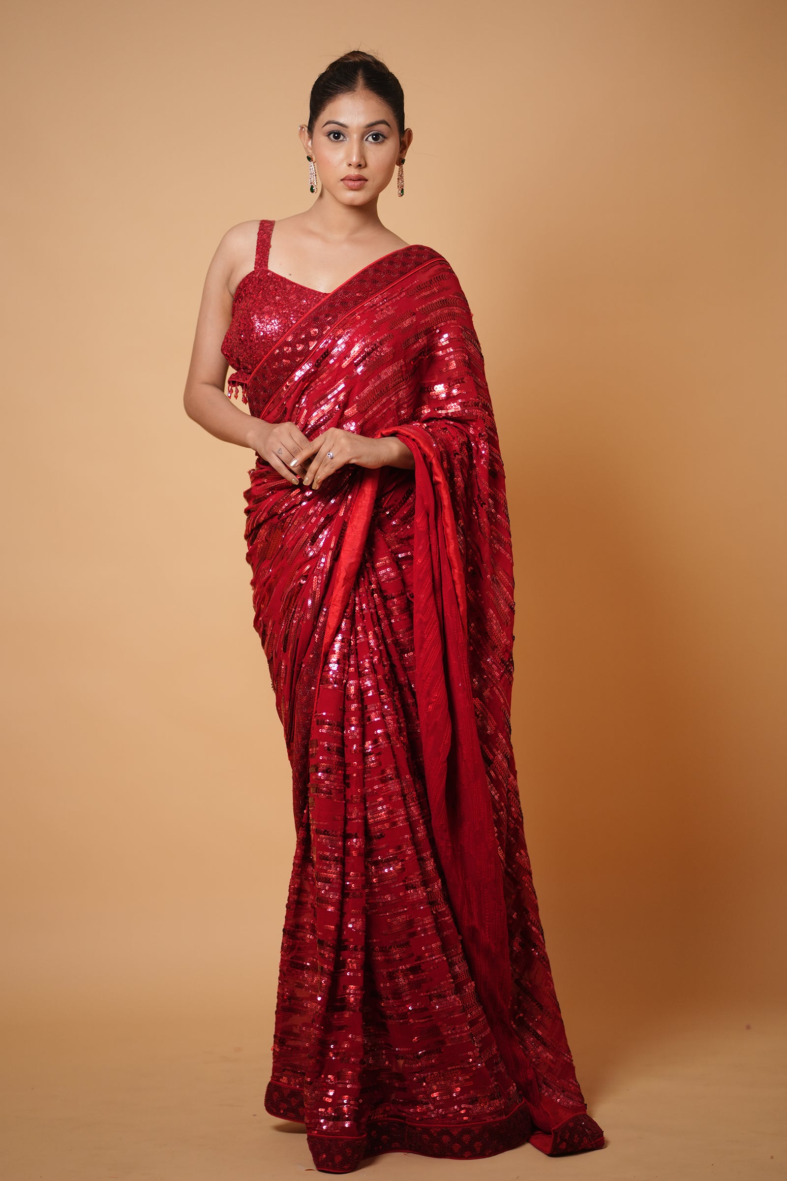 Turn Heads in the Mayrake Crimson Red Sequin Saree