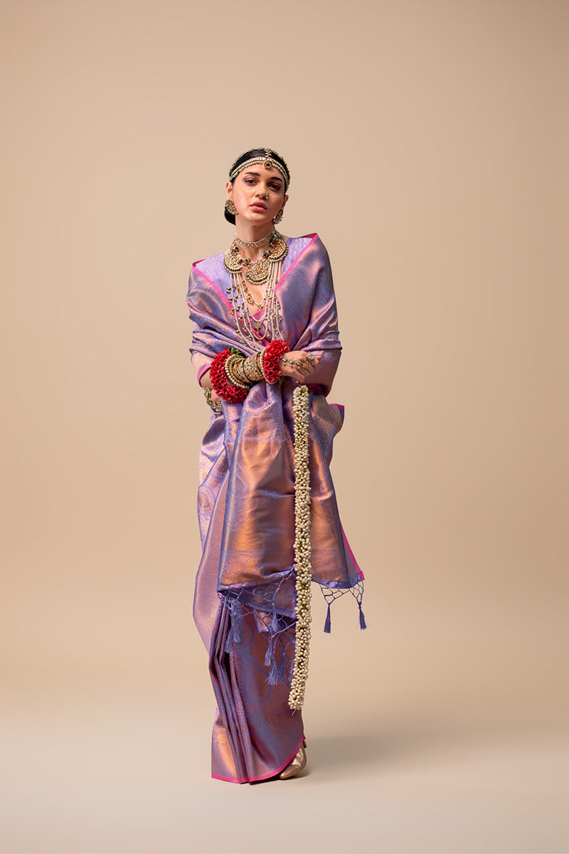 Two-Tone Light Purple Weaving Silk Saree with Contrast Selvage Border