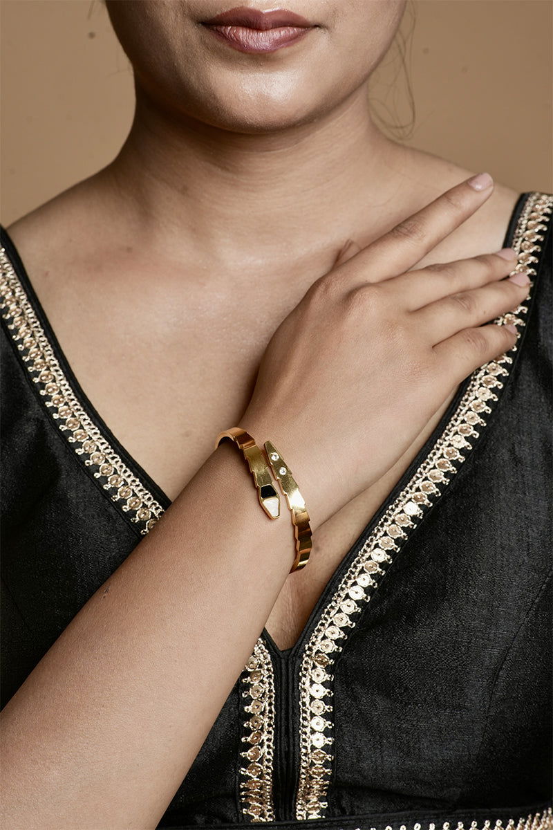 Metallic Adjustable Bracelets with Black and White Color Patches - Mayrake