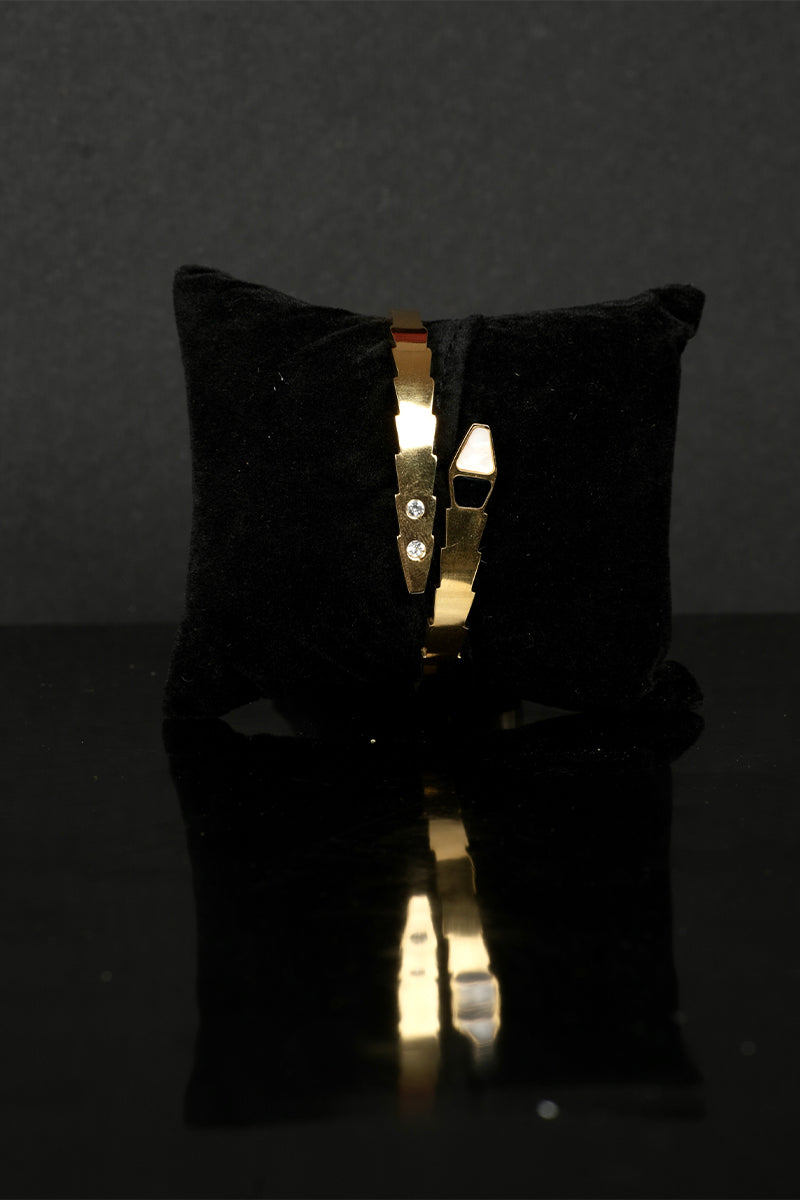 Metallic Adjustable Bracelets with Black and White Color Patches - Mayrake