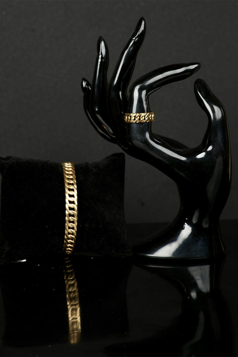 Metallic Check Cuff Bracelet with Matching Ring - Mayrake