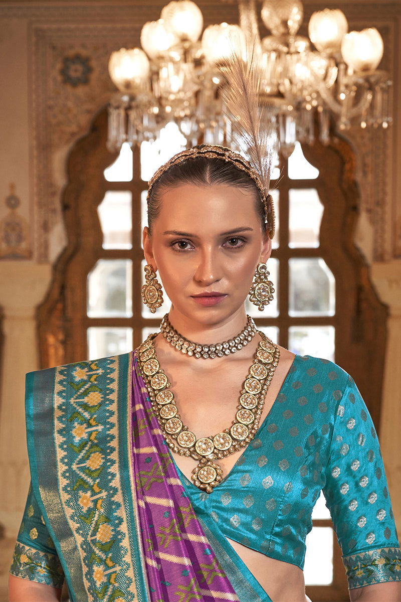 Mulberry-Pink Viscose Silk Saree with Printed Patola Design - Mayrake.in