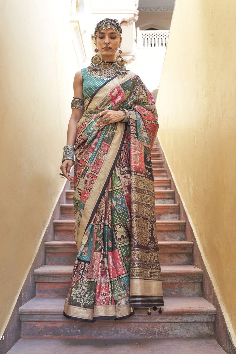 Multi-Color Viscose Silk with Heritage Design and Tribal Animal Art Prints - Mayrake