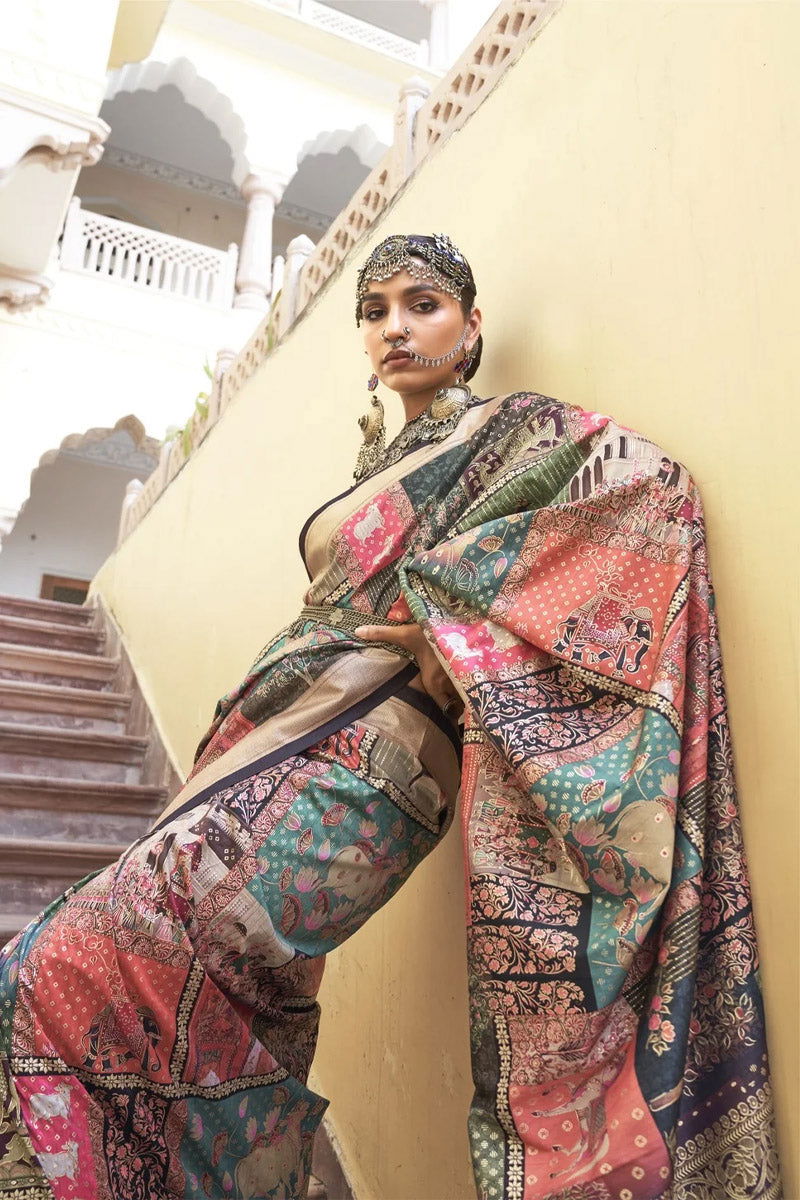 Multi-Color Viscose Silk with Heritage Design and Tribal Animal Art Prints - Mayrake