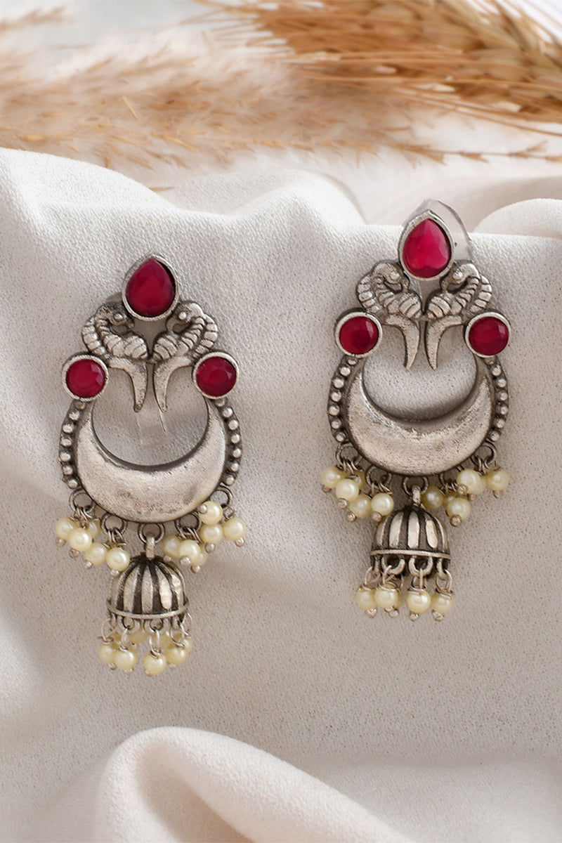 Oxidized Magenta Kundan Jhumka Earrings - Mayrake