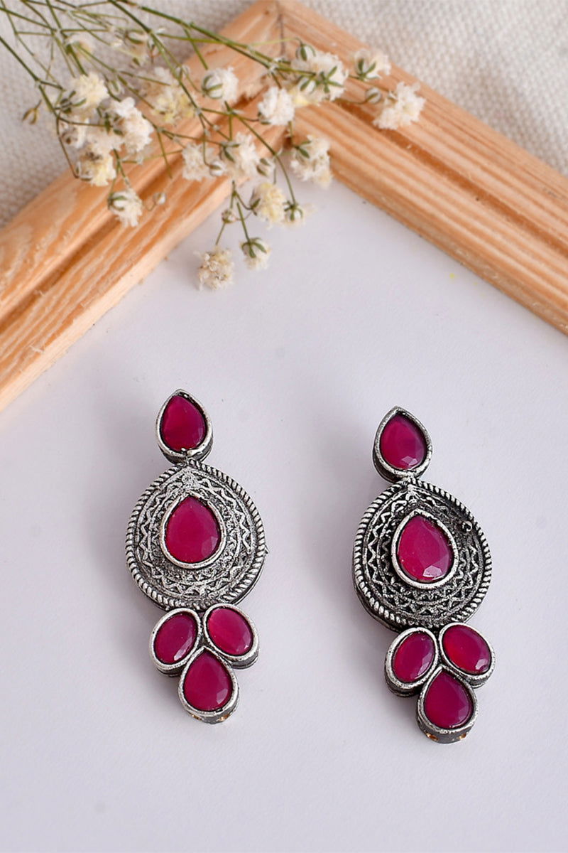 Oxidized Magenta Kundan  Earrings - Mayrake.in