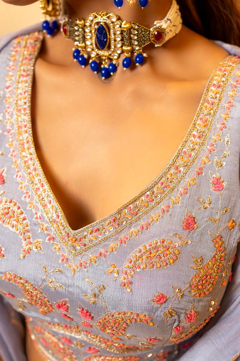 Kundan Blue Beads Choker with Matching Earrings Jewellery Set