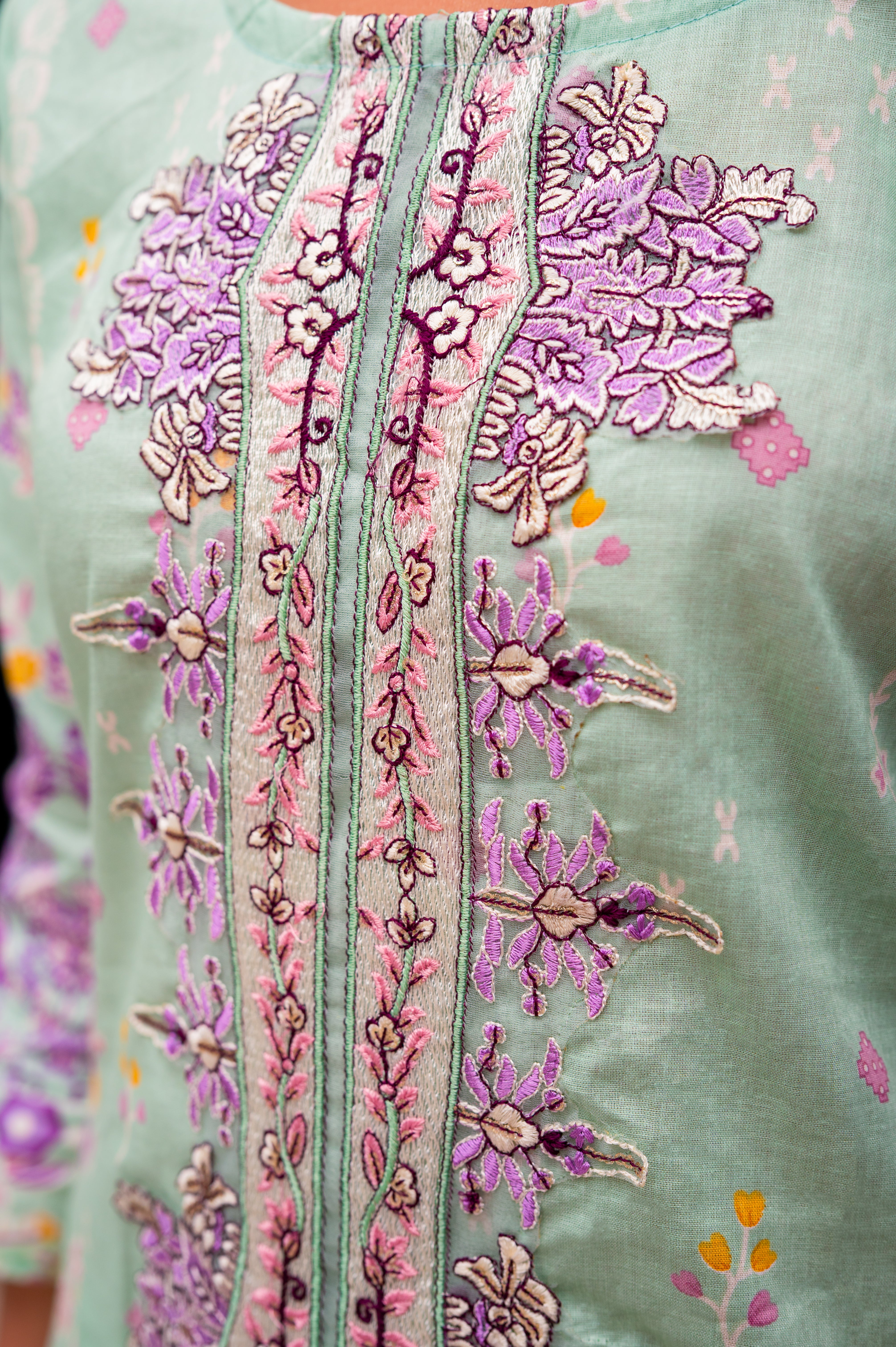 Green Cotton Lawn Suit with Embroidery with a Malmal Printed Dupatta