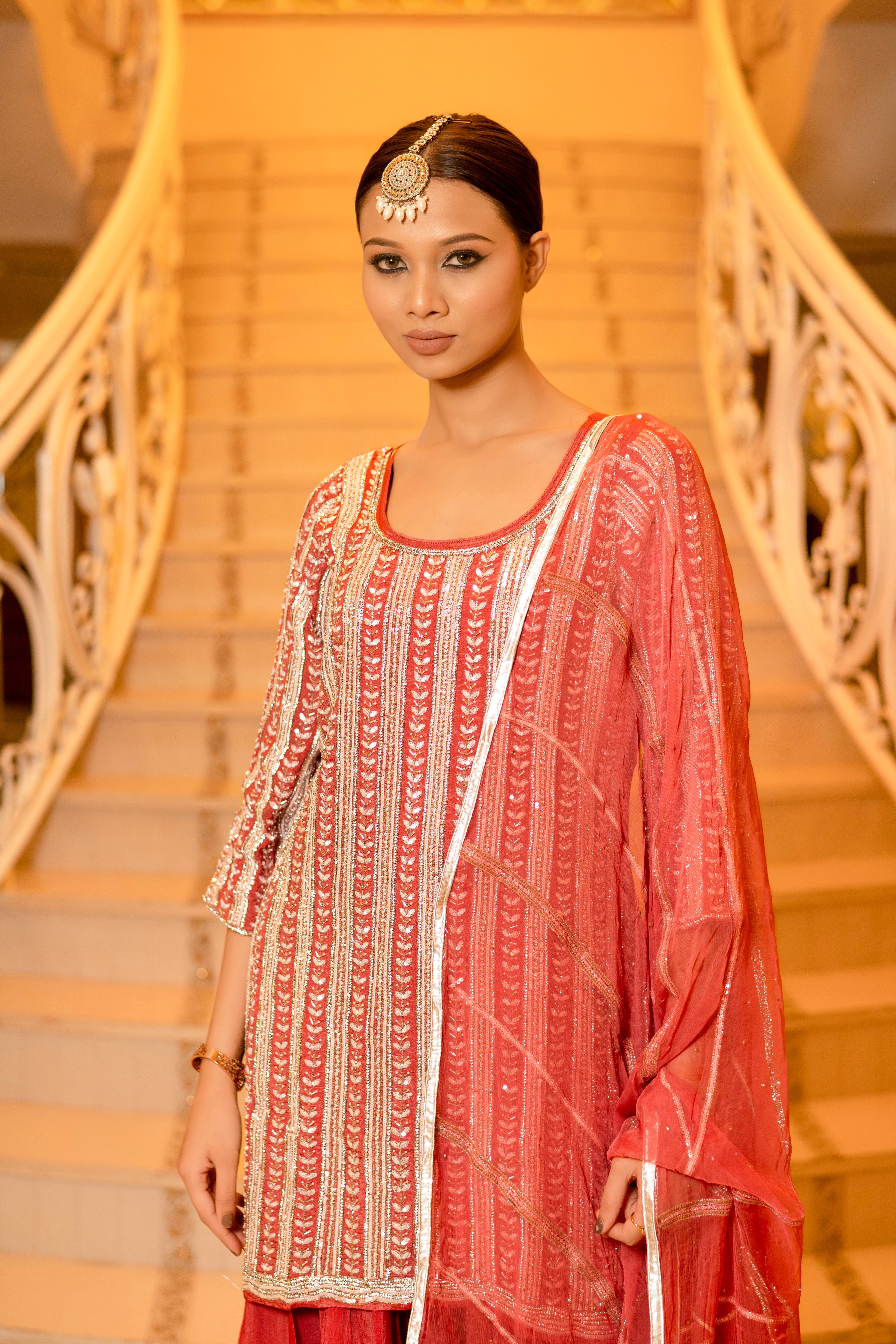 Rose Pink Georgette Handwork Zardozi Embroidered Sharara Suit