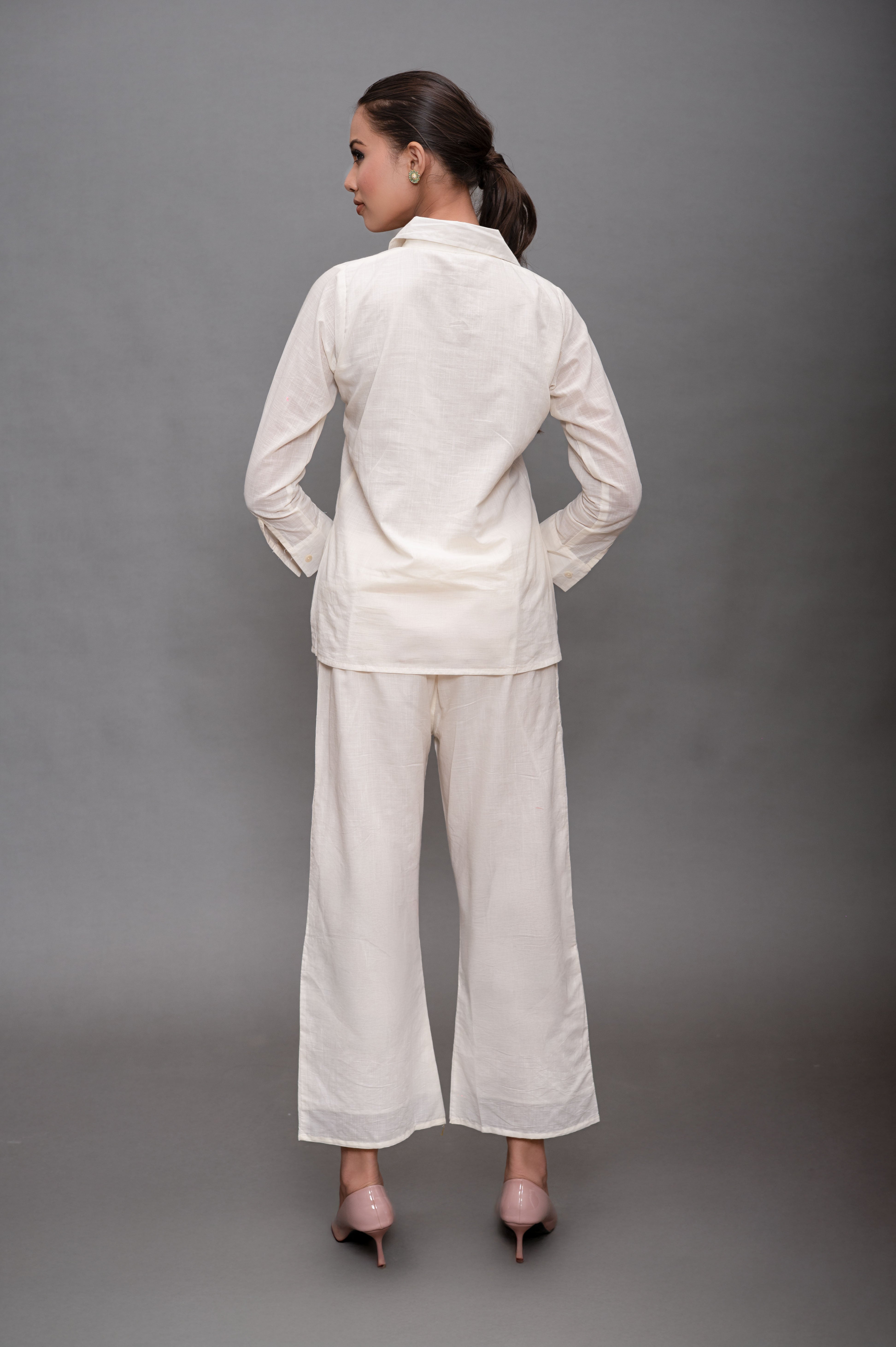 Cream White Cotton  Cord Set with Embroidery and Animal Motifs