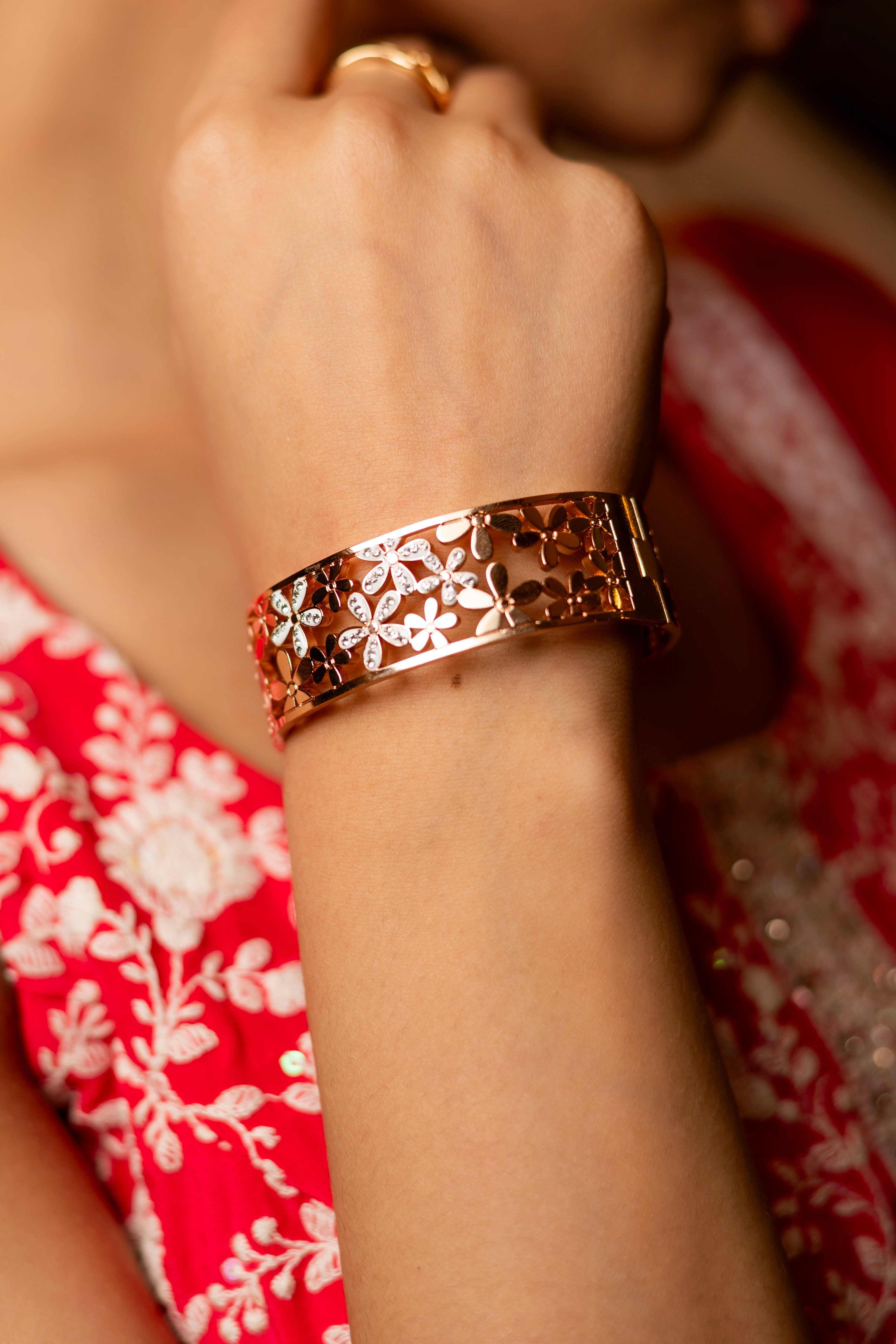 Rose Gold Flower Cut Out AD Bracelet Jewellery