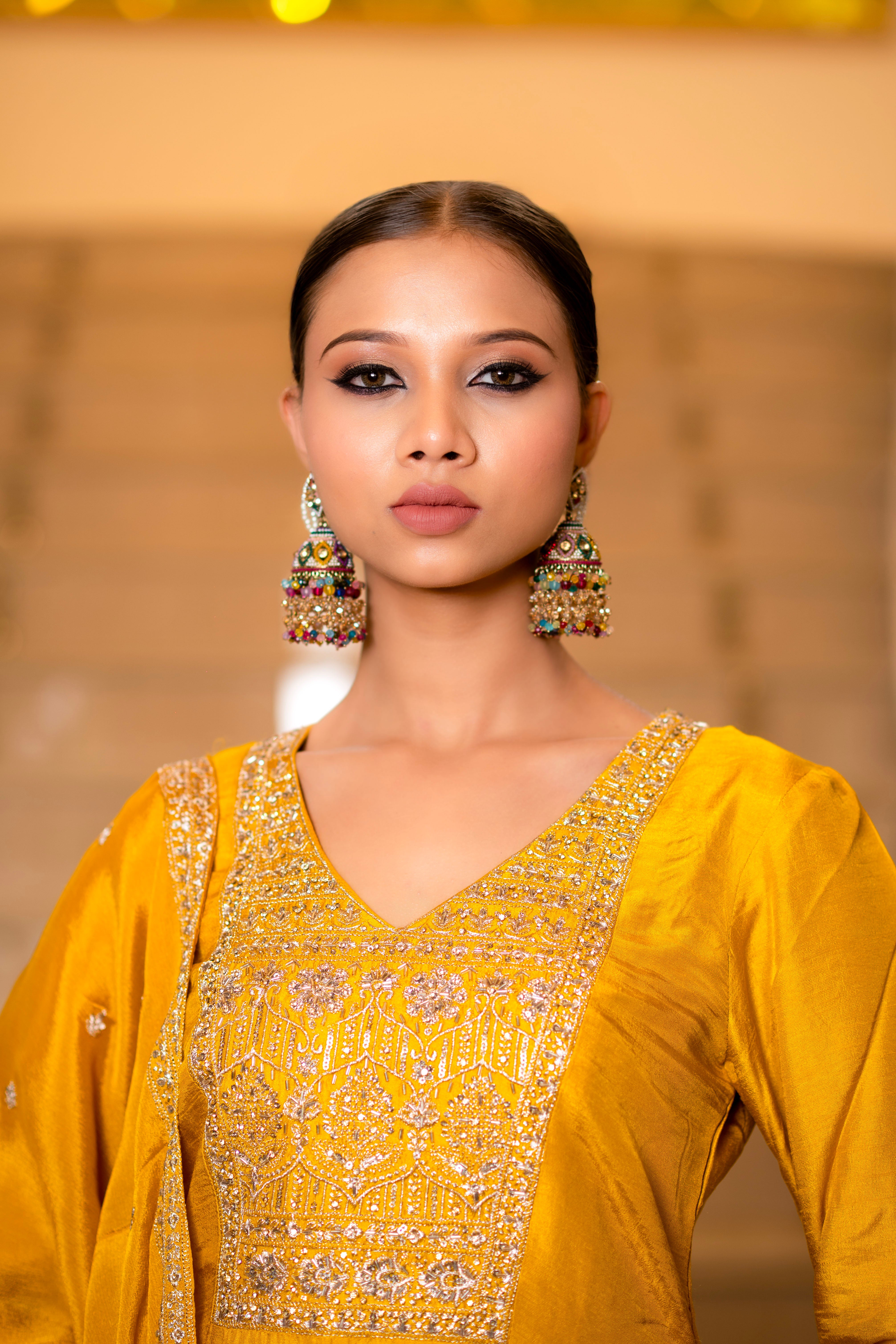 Colorful Jhumka Jewellery Earrings Set with Attached Back Chain