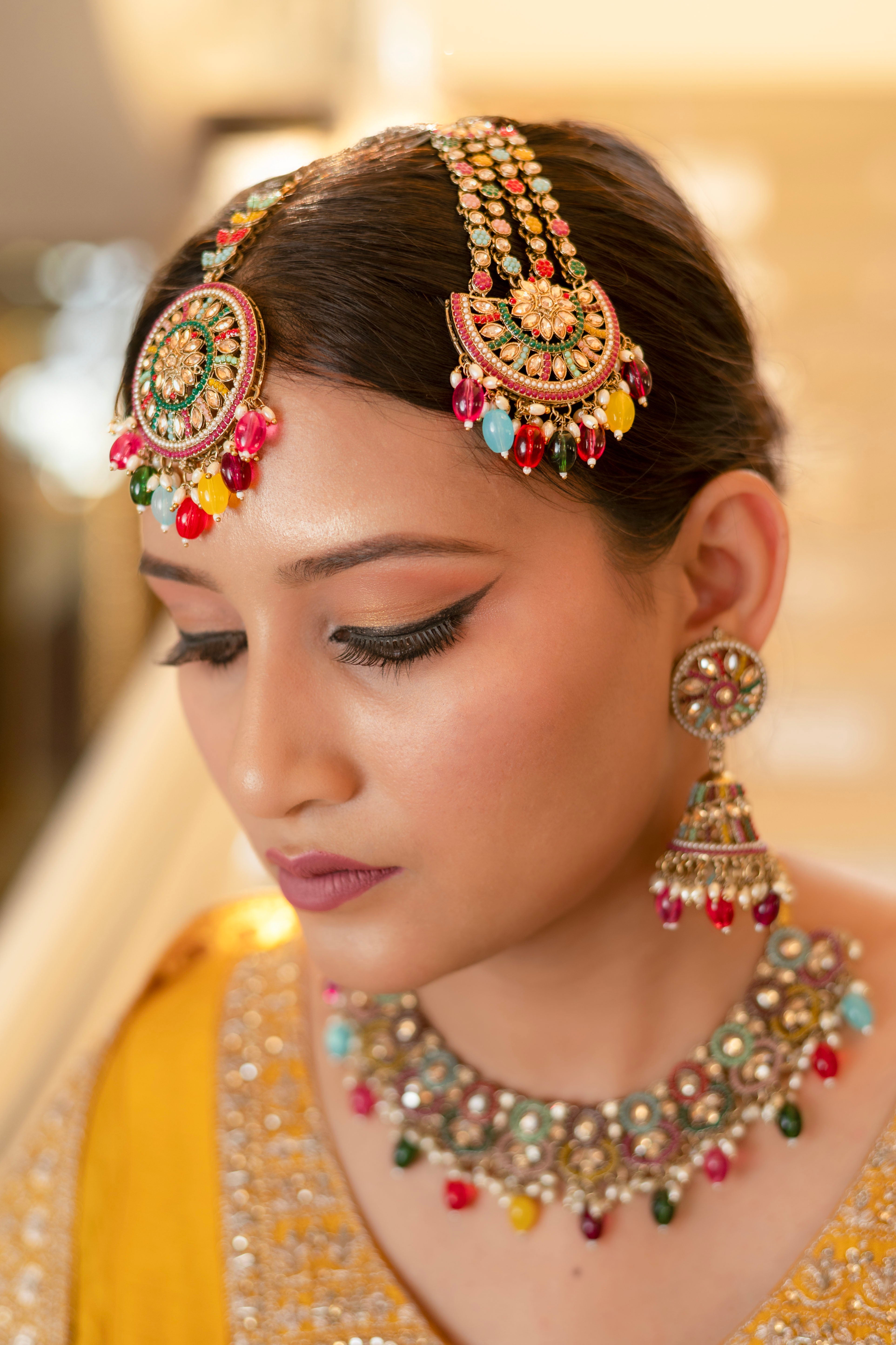 Pearl and Zircon Choker Jewellery Set with Maang Tikka