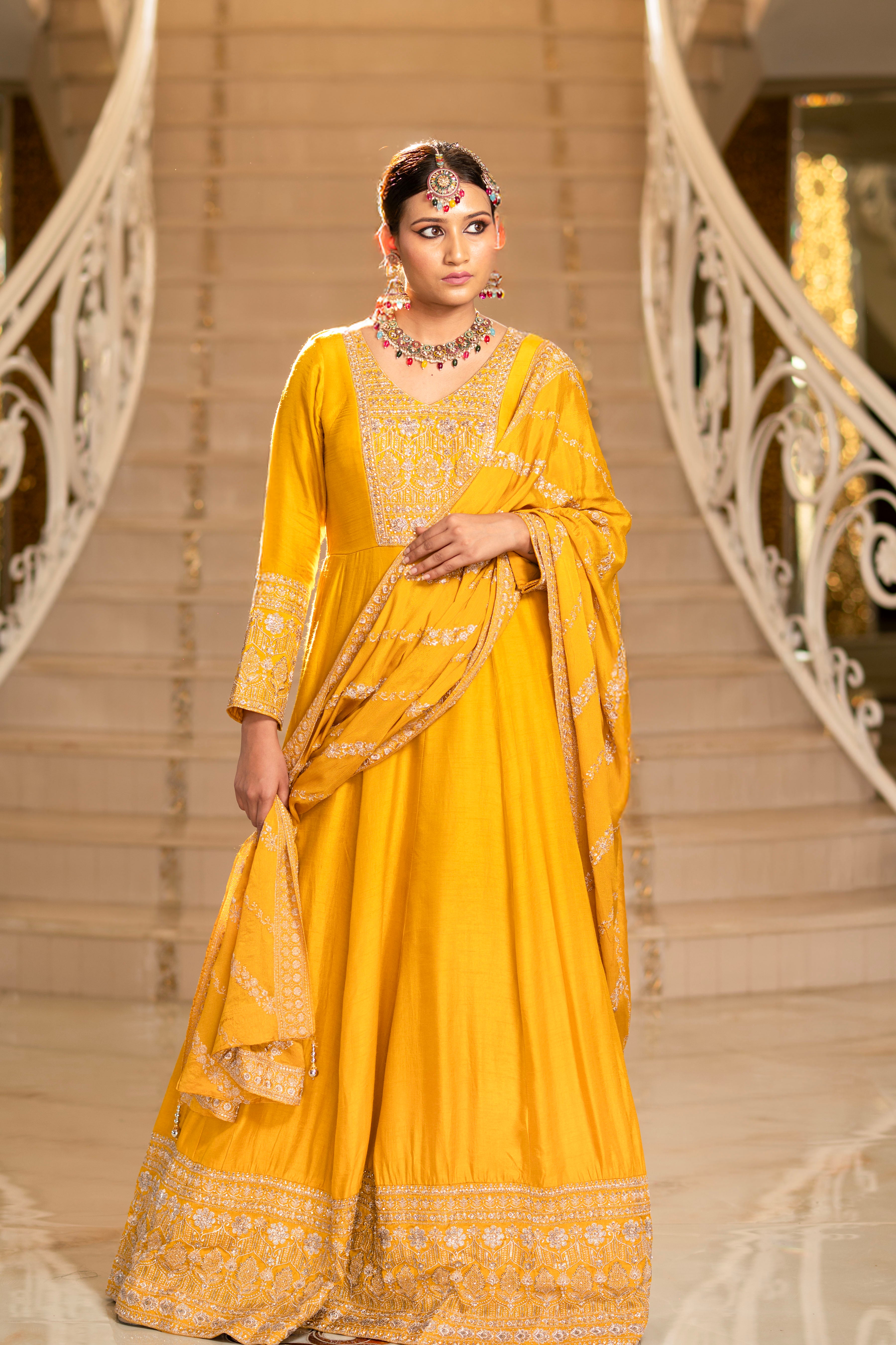 Teal Green Viscose Silk Zari Embroidered Floor Length Anarkali Set