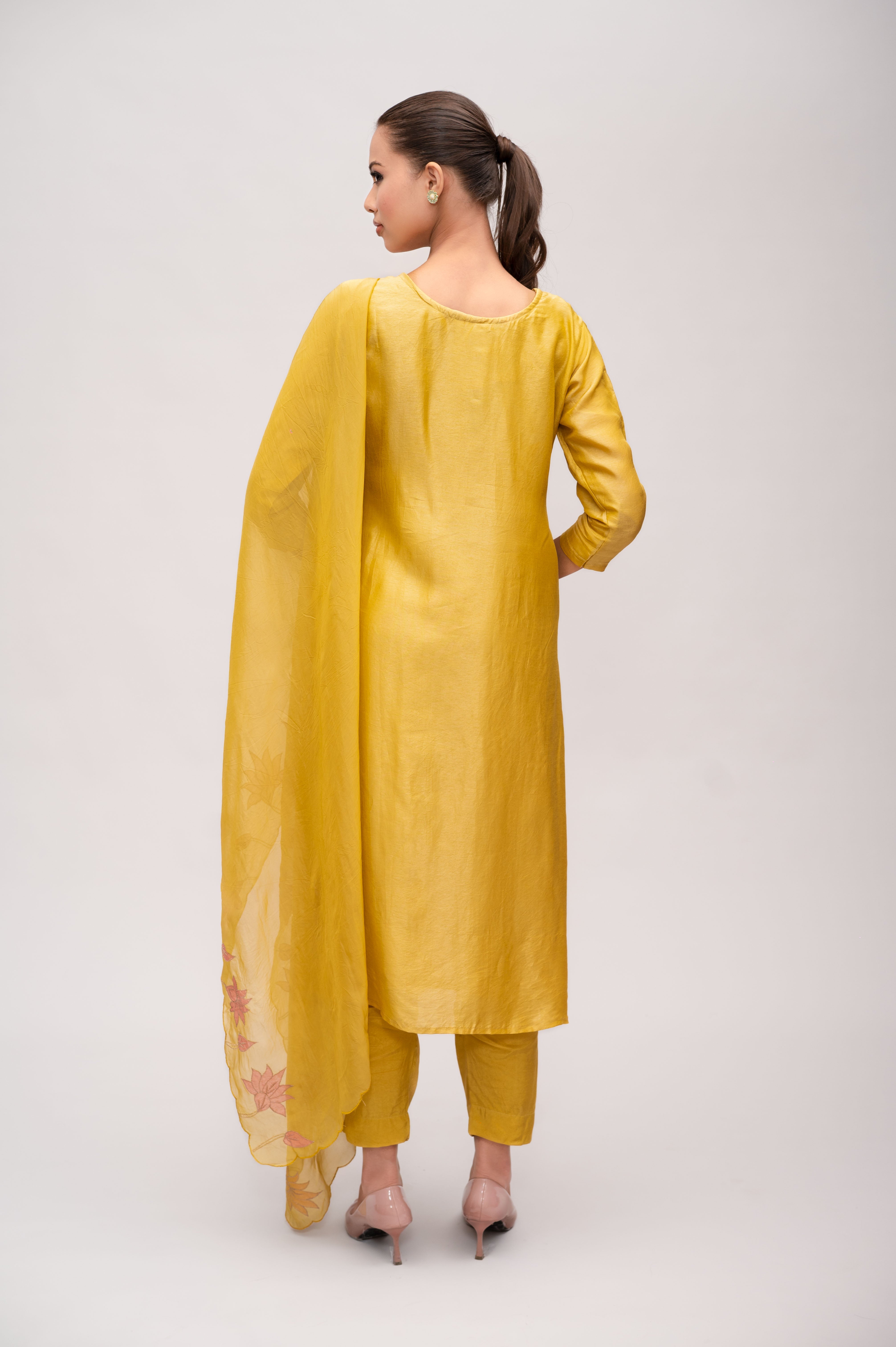 Yellow Silk Suit with Pant & Dupatta – Elegant Zari Work Detailing