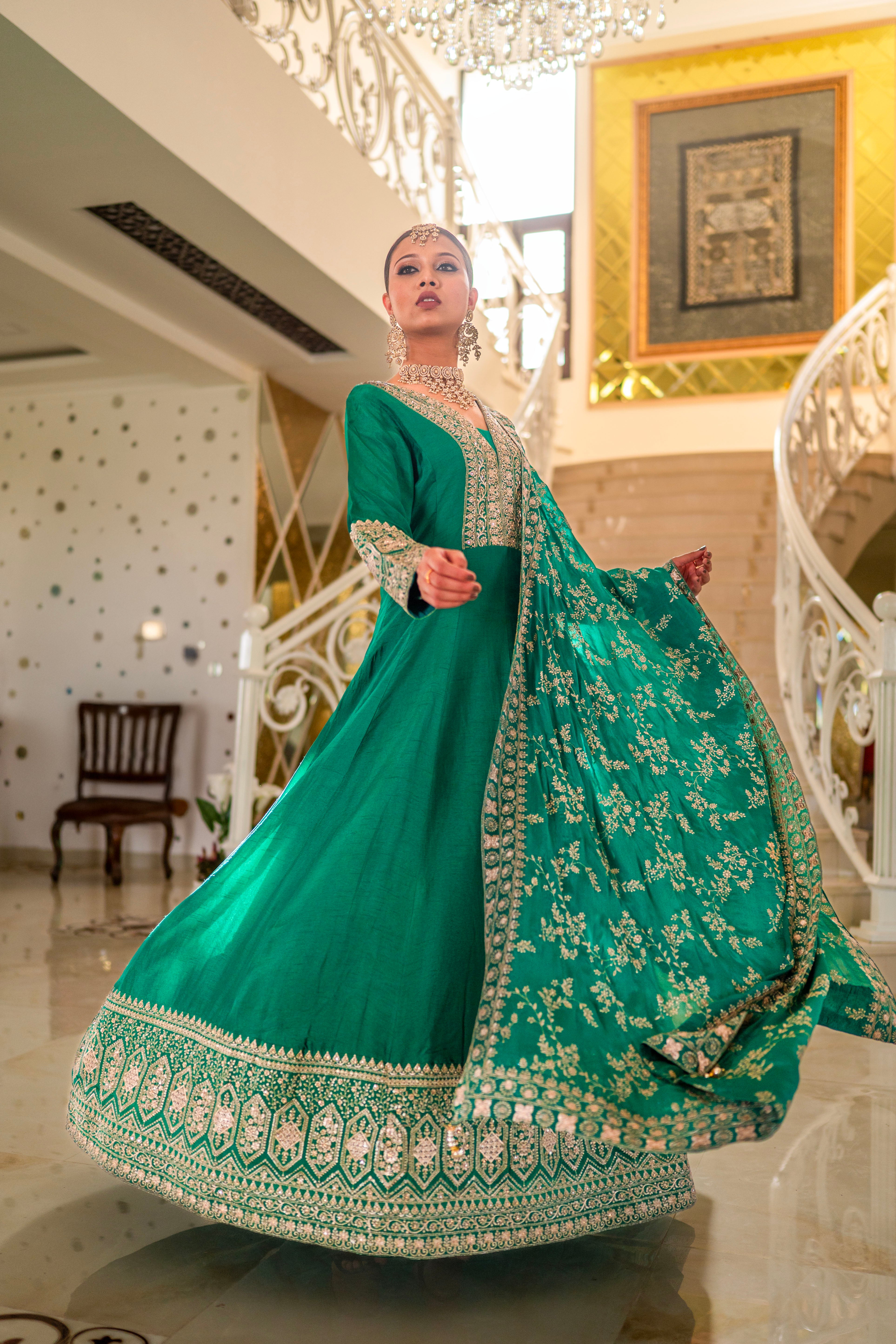 Yellow Viscose Silk Zari Embroidered Floor Length Anarkali Set