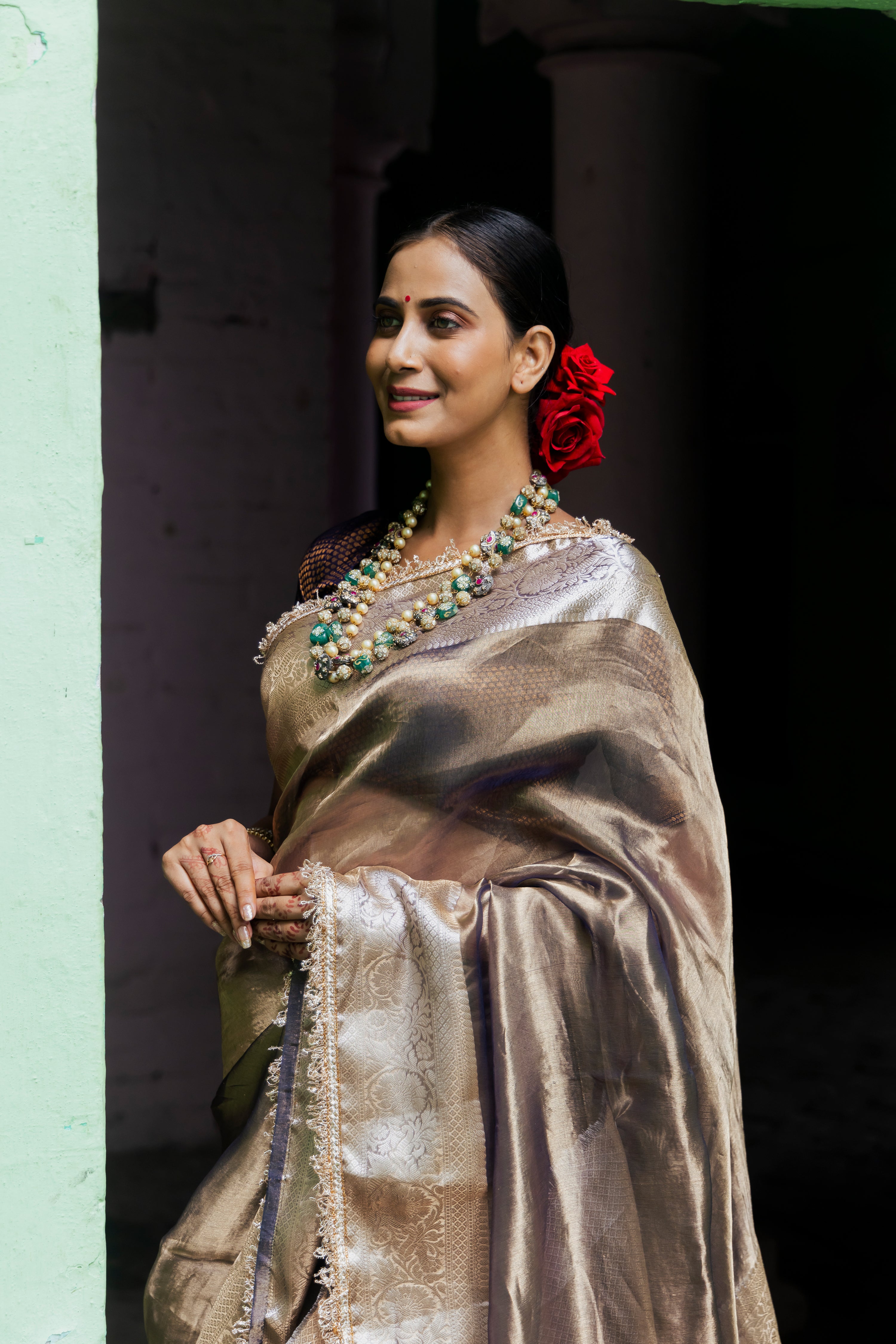 Handloom  Peach Pure Tissue Silk Banarasi Saree