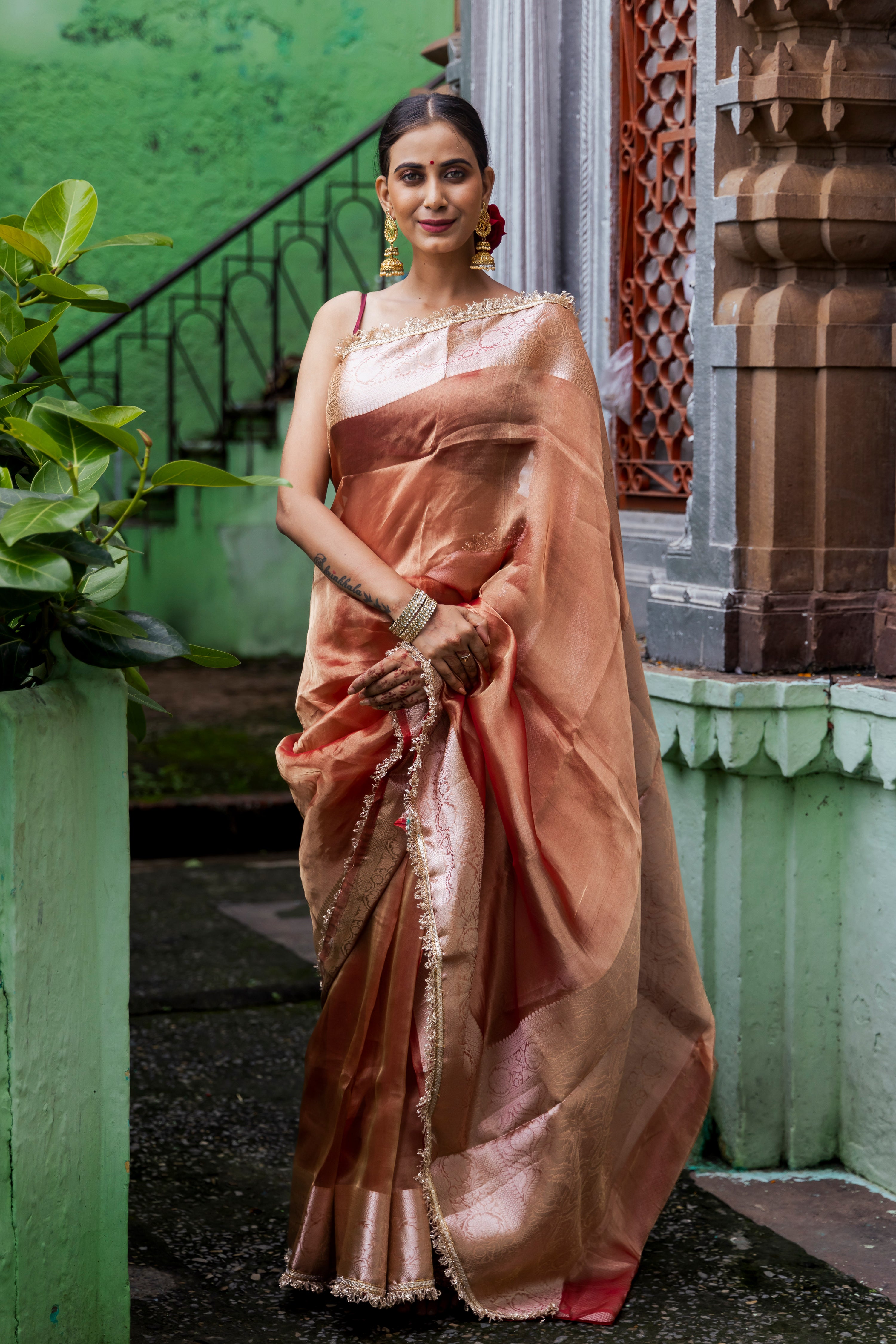 Handloom Purple  Blue  Pure Katan Tissue Banarasi Silk Saree