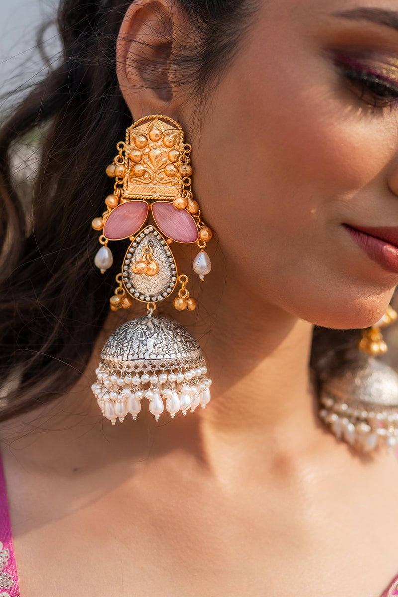 Pink Raw Silk Jumpsuit Golden Thread with Sequin Embroidery - Mayrake.in