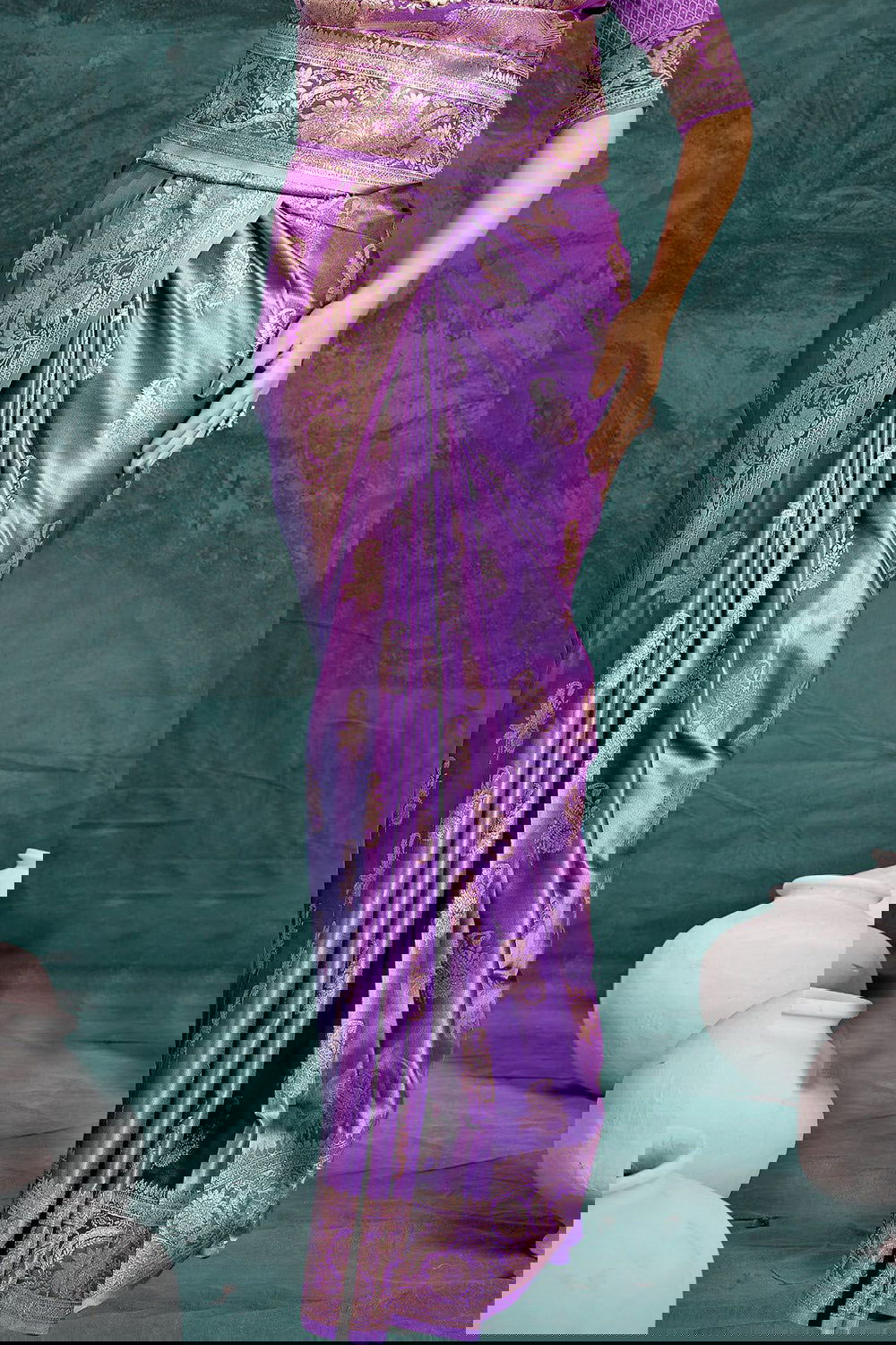 Purple Banarasi Satin Silk Rich Pallu Saree with Silver Zari Weaving Detailing - Mayrake.in