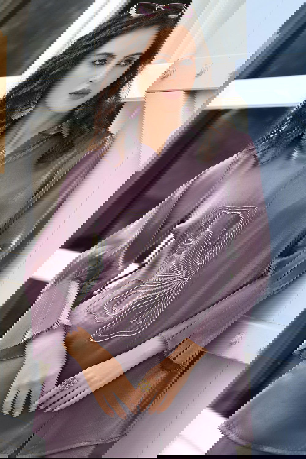 Purple Pure Handwork Viscose Silk Cord-Set Suit with Pant with Pocket - Mayrake.in