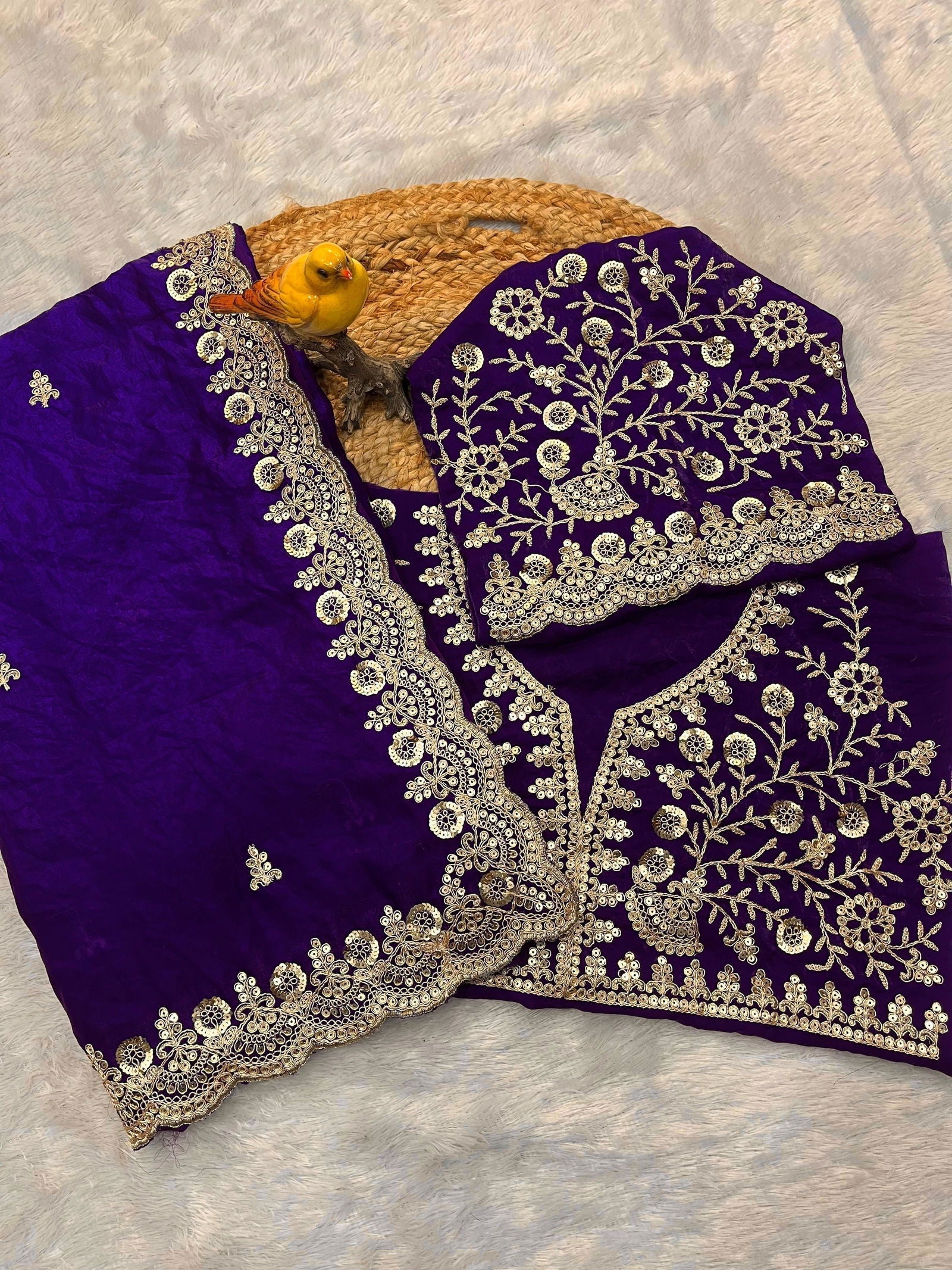 Purple Royal Shine Silk Saree with Beautiful Embroidery Work - Mayrake.in