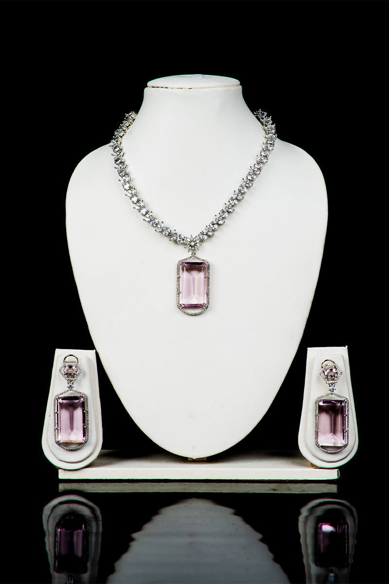 Rose Gold American Diamond Necklace with Earrings - Mayrake