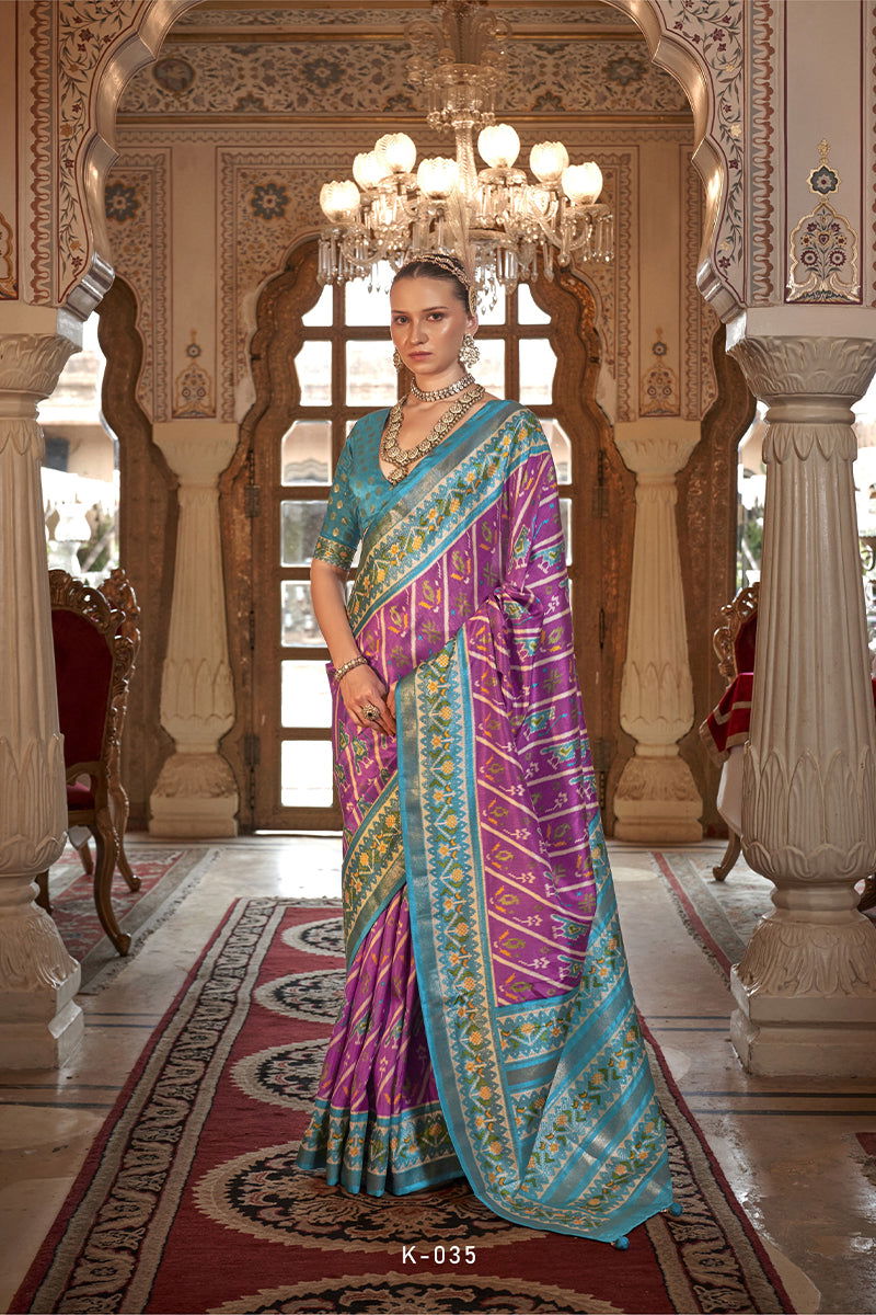 Rose Pink Viscose Silk with Patola Design and Apoxy Finish - Mayrake - 